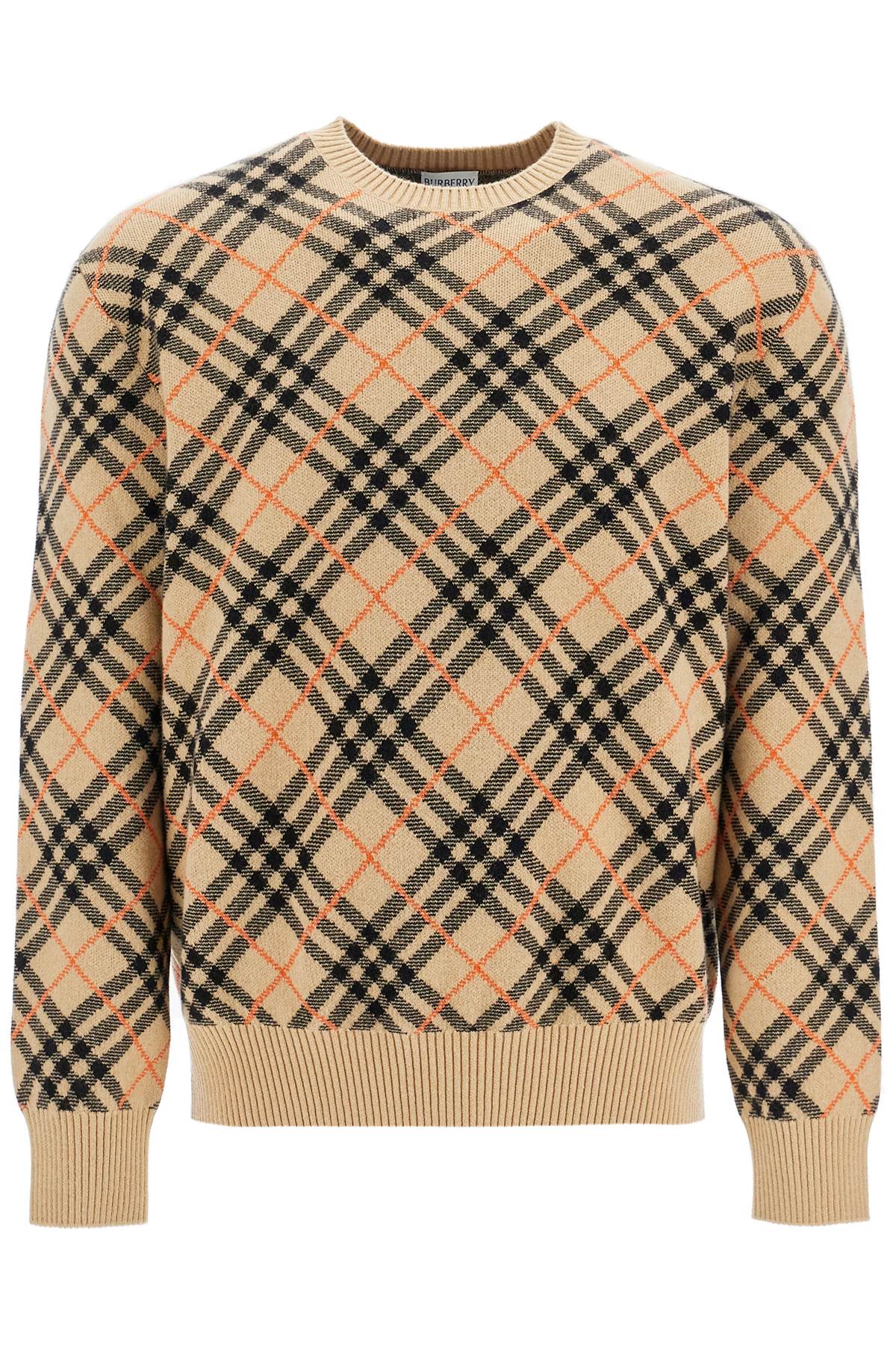 Shop Burberry Cashmere Check Pullover Swe In Beige