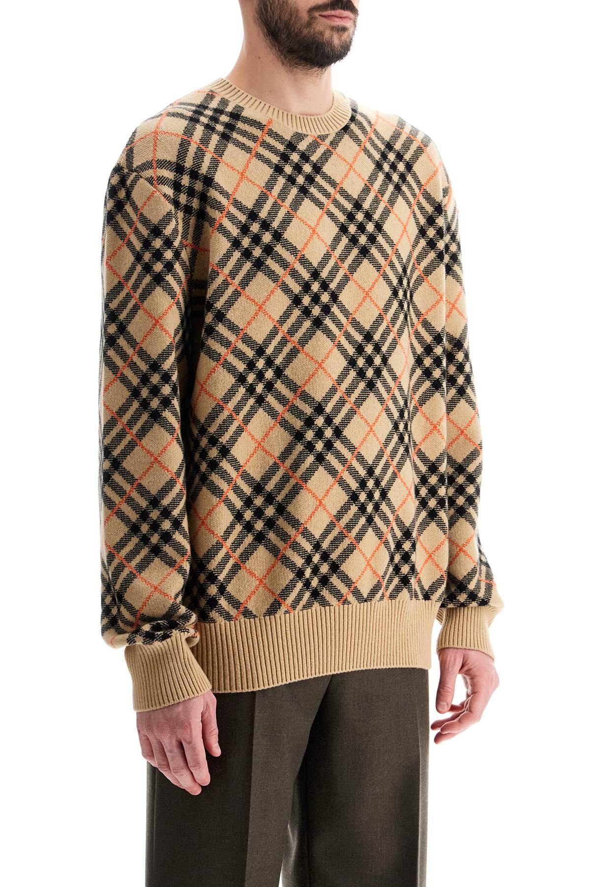 Shop Burberry Cashmere Check Pullover Swe In Beige