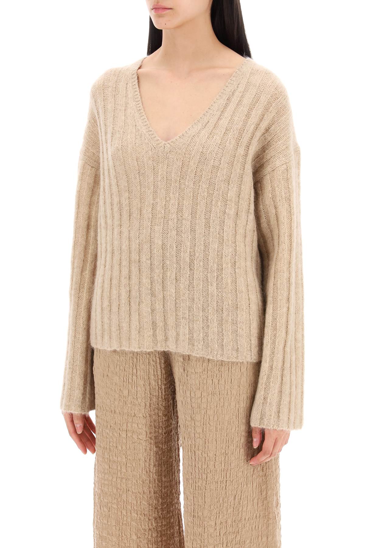 Shop By Malene Birger Cimone Sweater In Flat-ribbed Knit In Beige