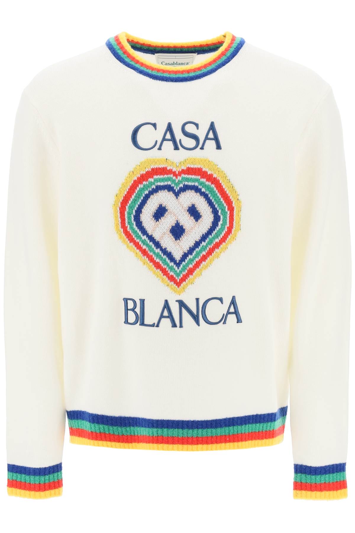 Shop Casablanca Rainbow Heart Virgin Wool Sweater In White
