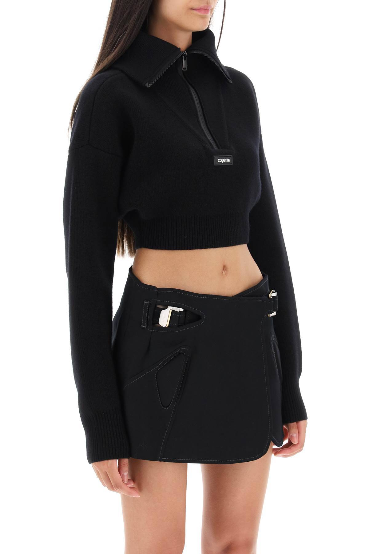 Shop Coperni Half Zip Cropped Boxy Wool Sweater In Black