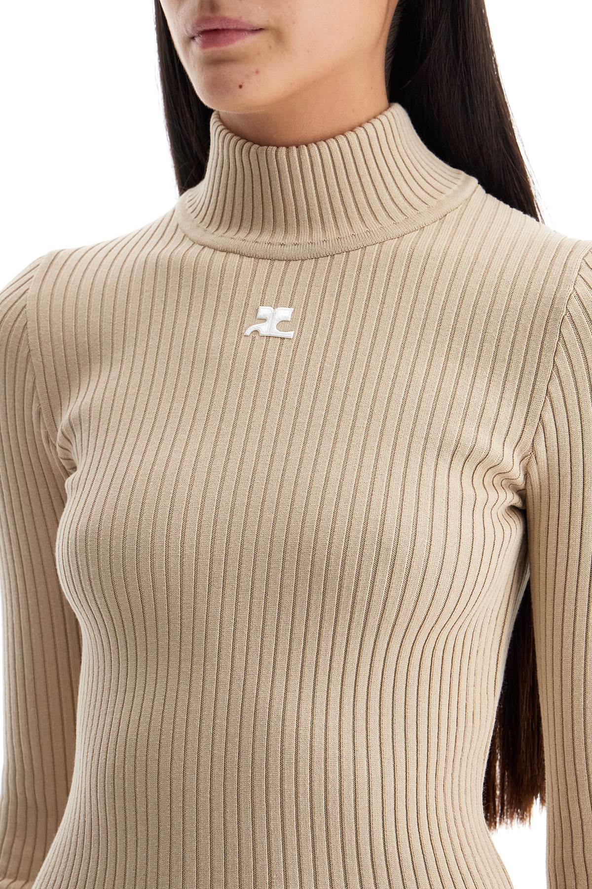 Shop Courrèges Re-edition Ribbed Funnel-neck Sweater In Beige