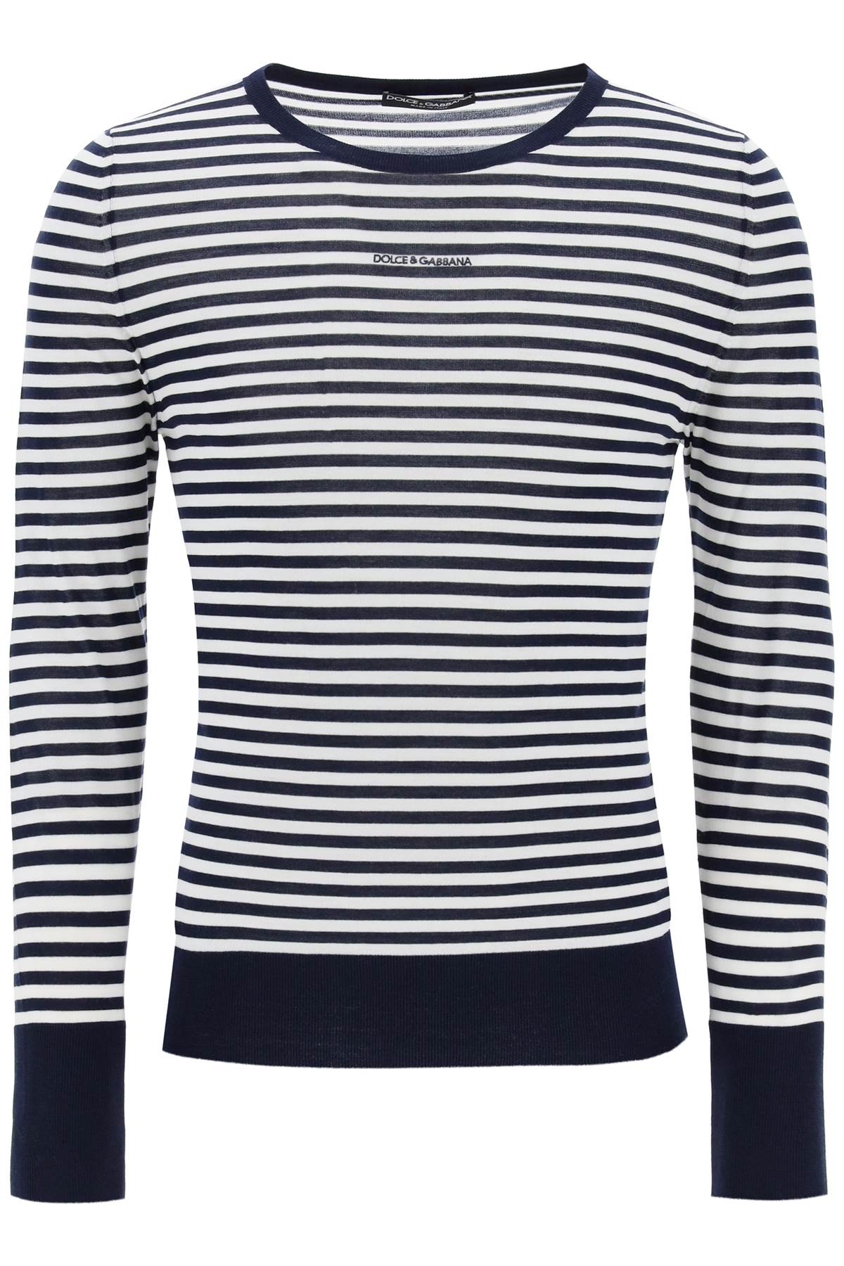 Shop Dolce & Gabbana Lightweight Striped Wool Pullover Sweater In White,blue