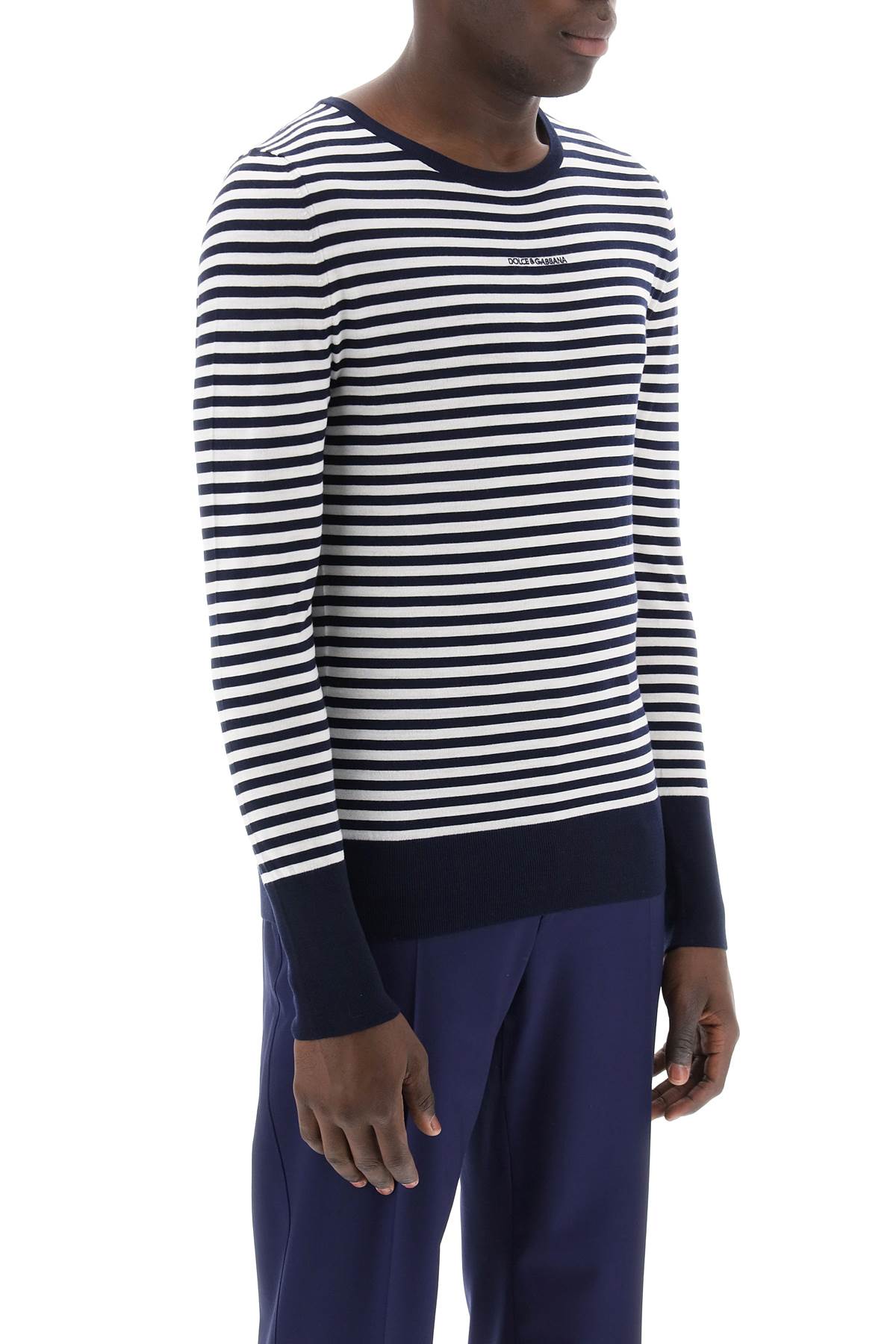 Shop Dolce & Gabbana Lightweight Striped Wool Pullover Sweater In White,blue