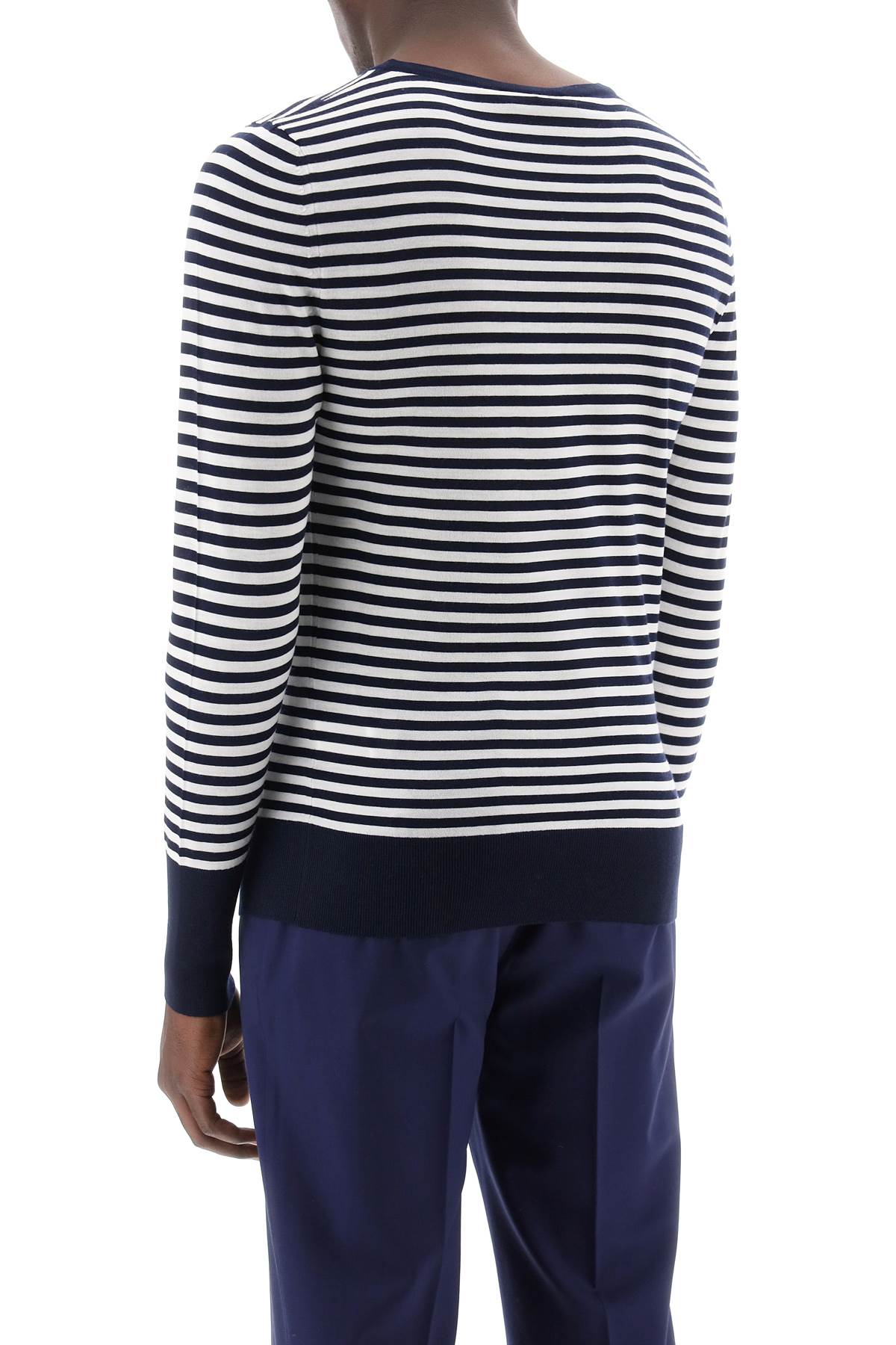 Shop Dolce & Gabbana Lightweight Striped Wool Pullover Sweater In White,blue