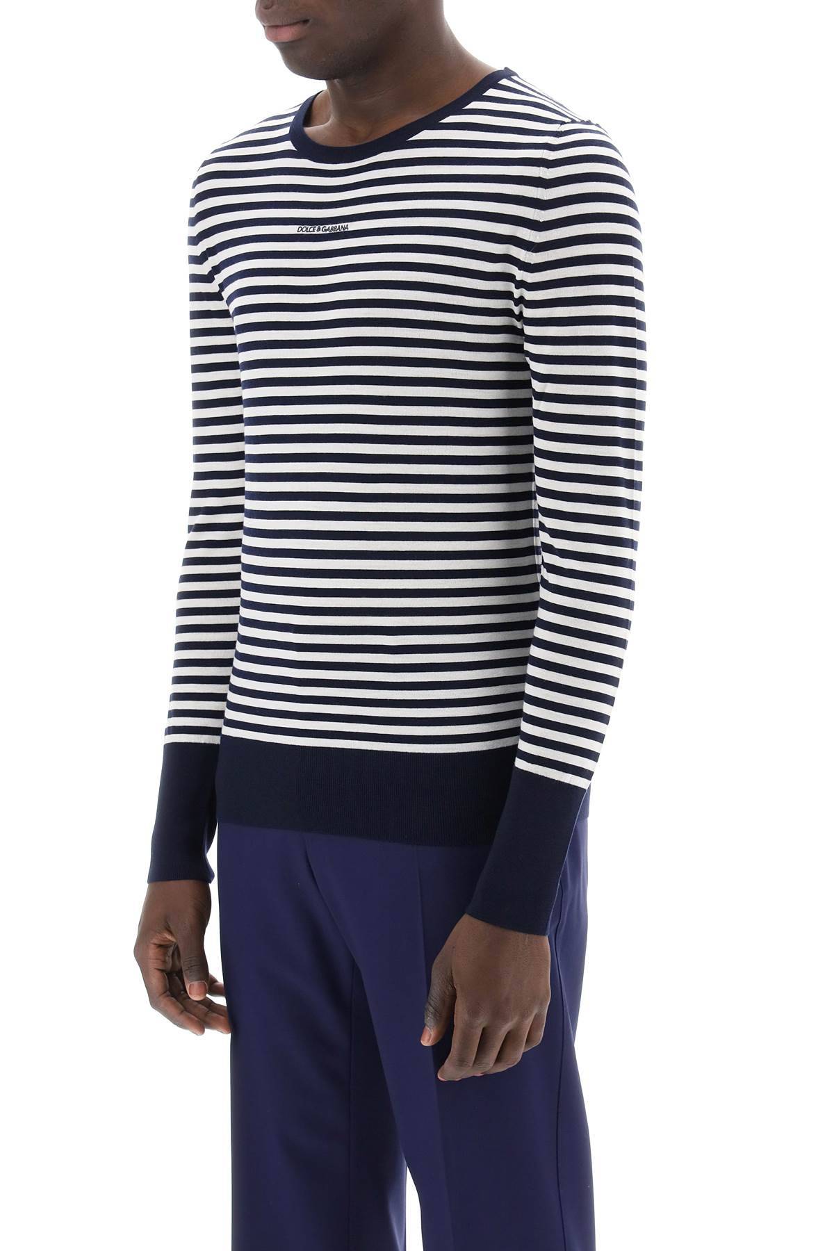 Shop Dolce & Gabbana Lightweight Striped Wool Pullover Sweater In White,blue