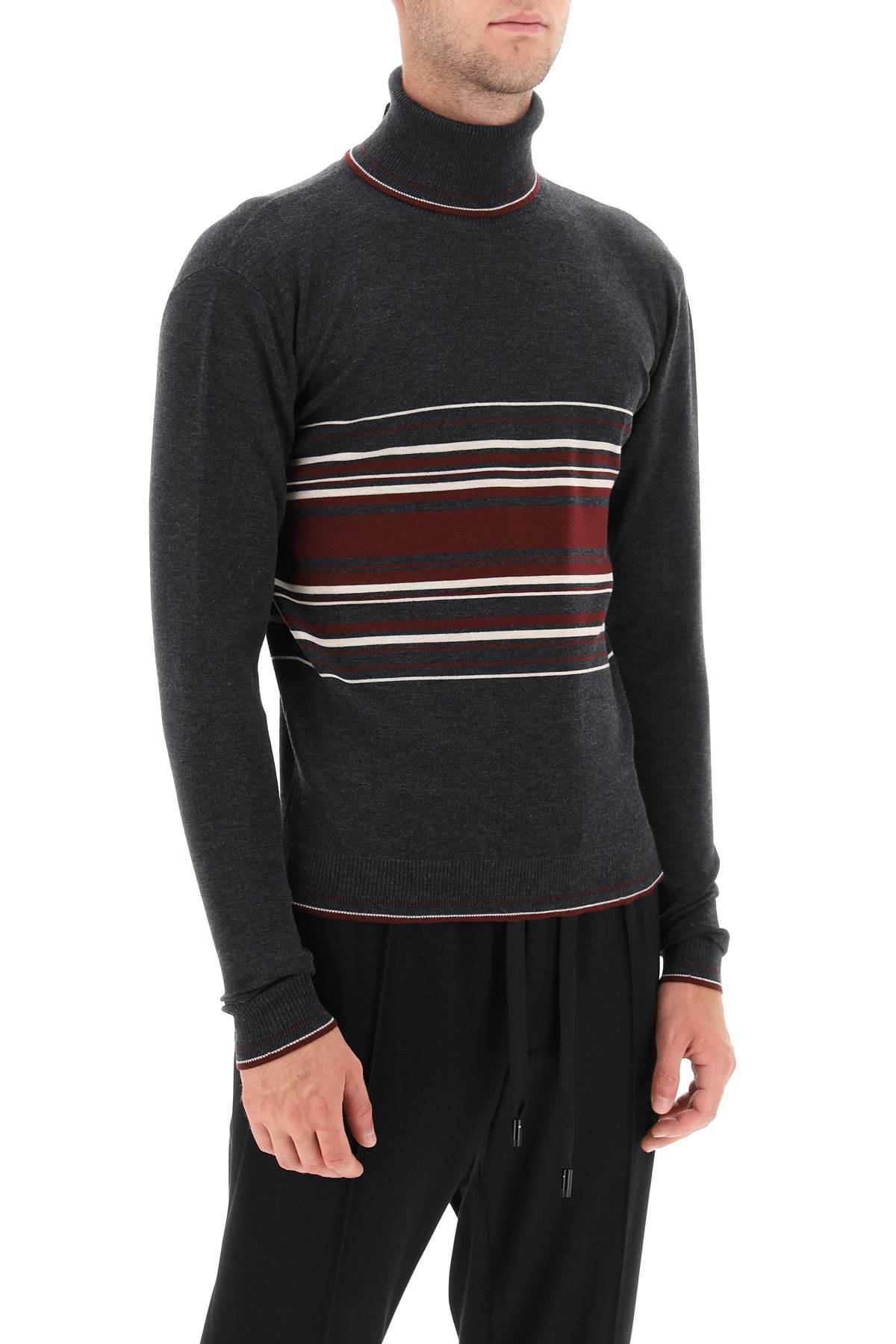 Shop Dolce & Gabbana Striped Wool Turtleneck Sweater In Grey