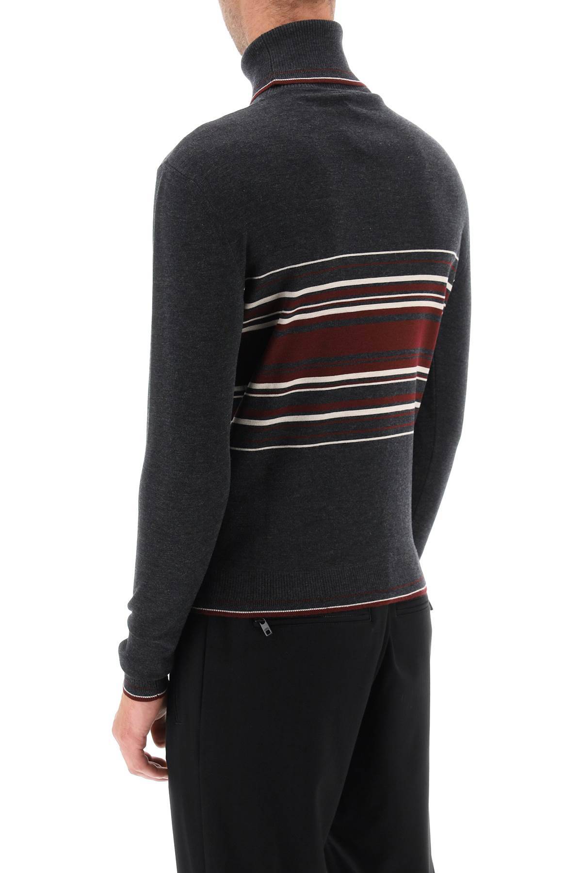 Shop Dolce & Gabbana Striped Wool Turtleneck Sweater In Grey