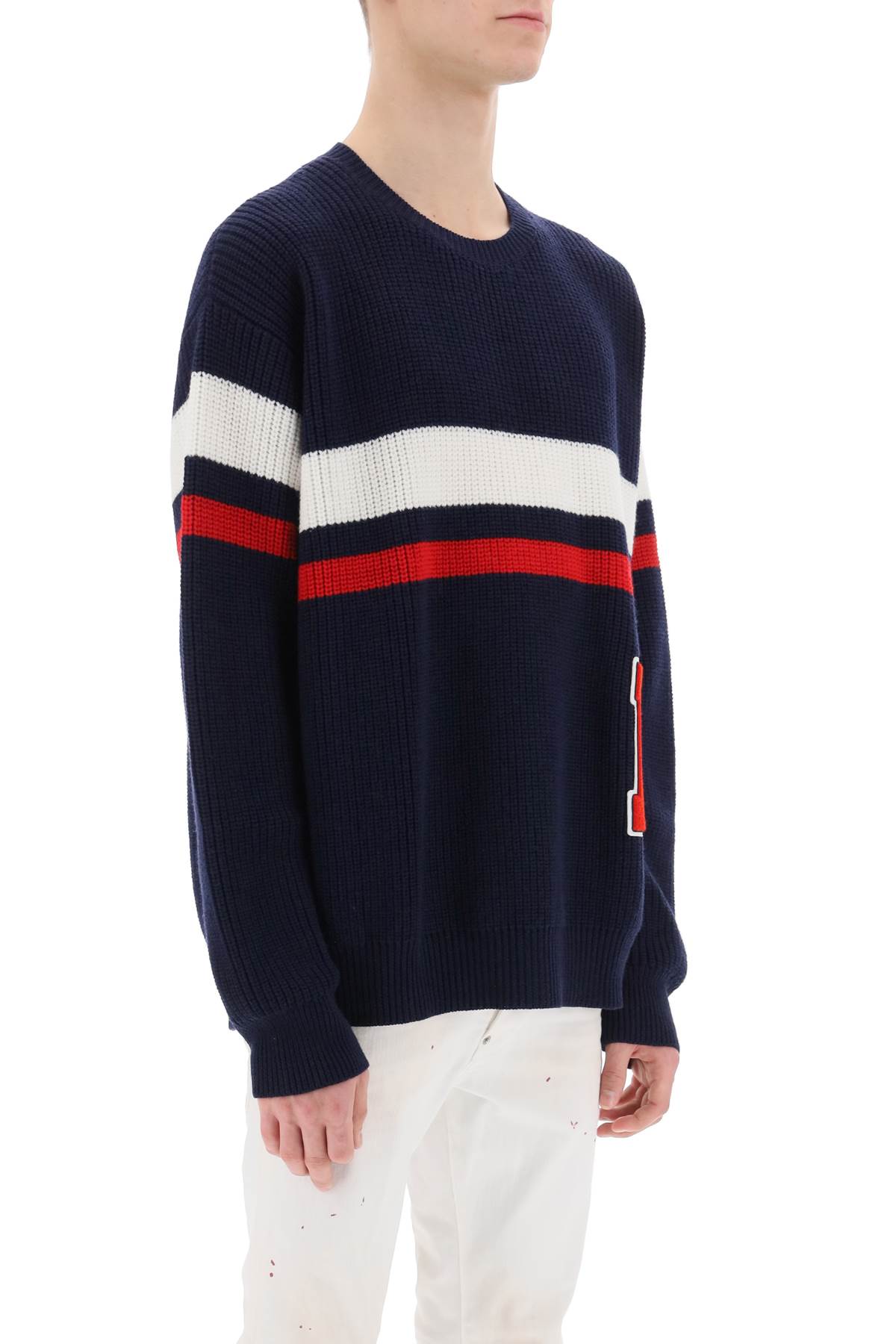 Shop Dsquared2 Wool Sweater With Varsity Patch In Blue
