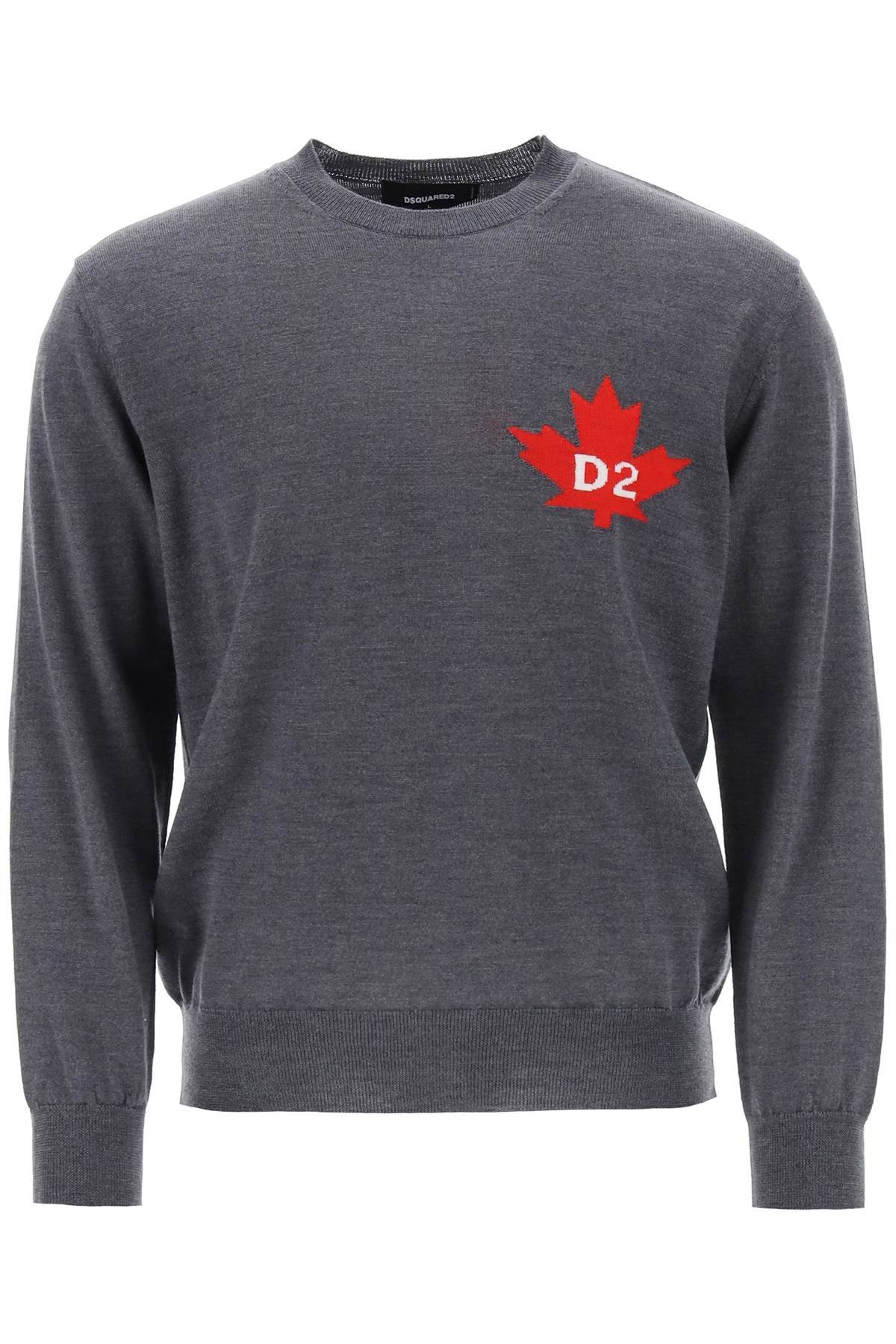 Shop Dsquared2 D2 Leaf Wool Sweater In Grey