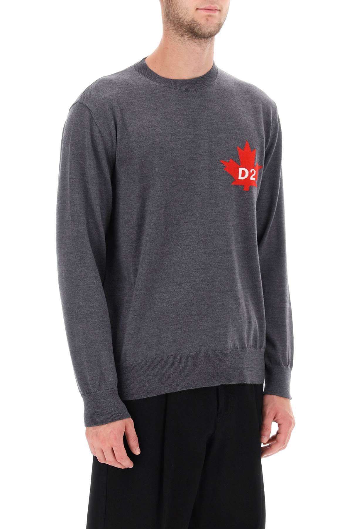Shop Dsquared2 D2 Leaf Wool Sweater In Grey