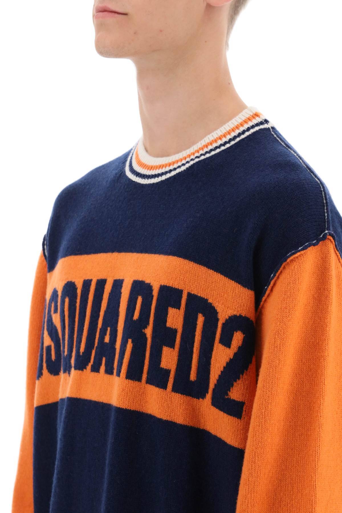Shop Dsquared2 College Sweater In Jacquard Wool In Orange,blue