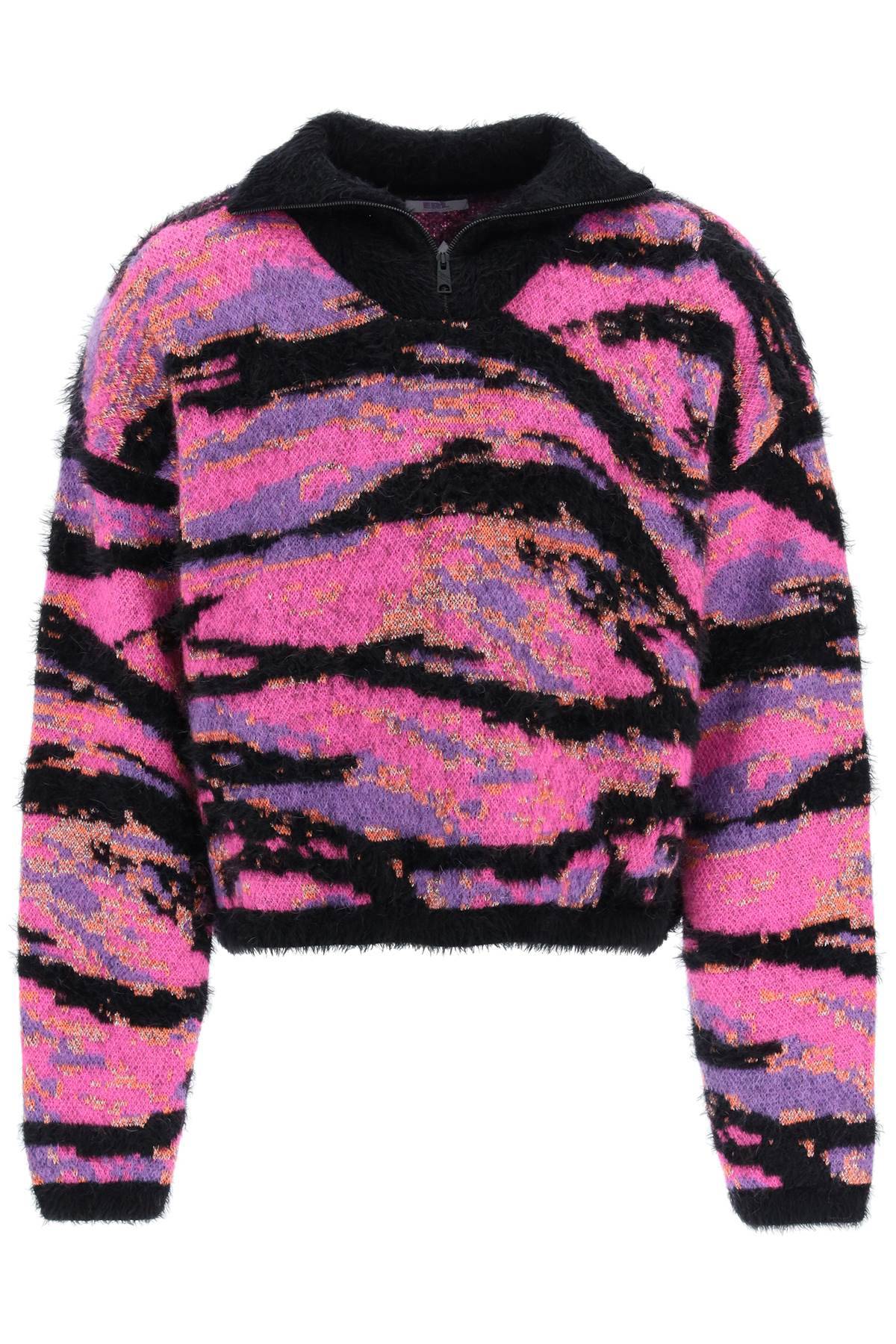 Shop Erl Jacquard Turtleneck Sweater In Black,pink,purple