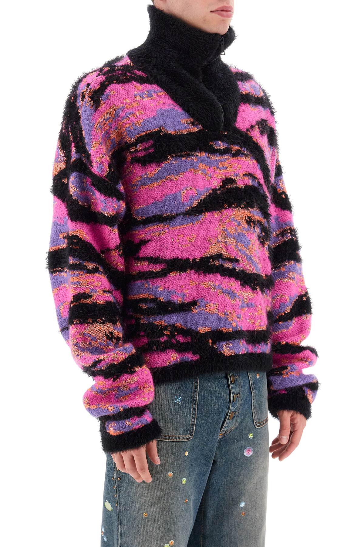 Shop Erl Jacquard Turtleneck Sweater In Black,pink,purple
