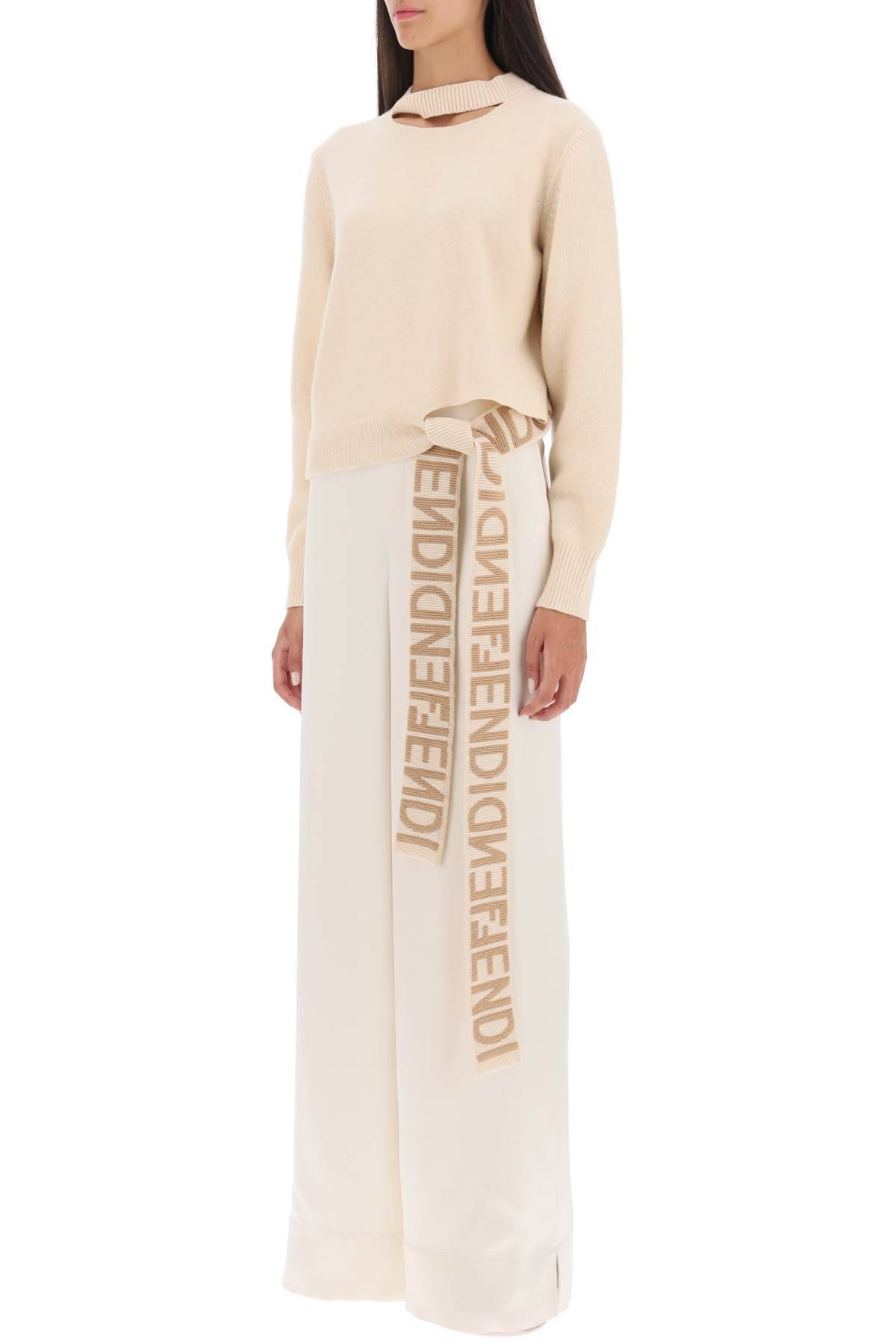 Shop Fendi Wool And Cashmere Sweater With Sash In White