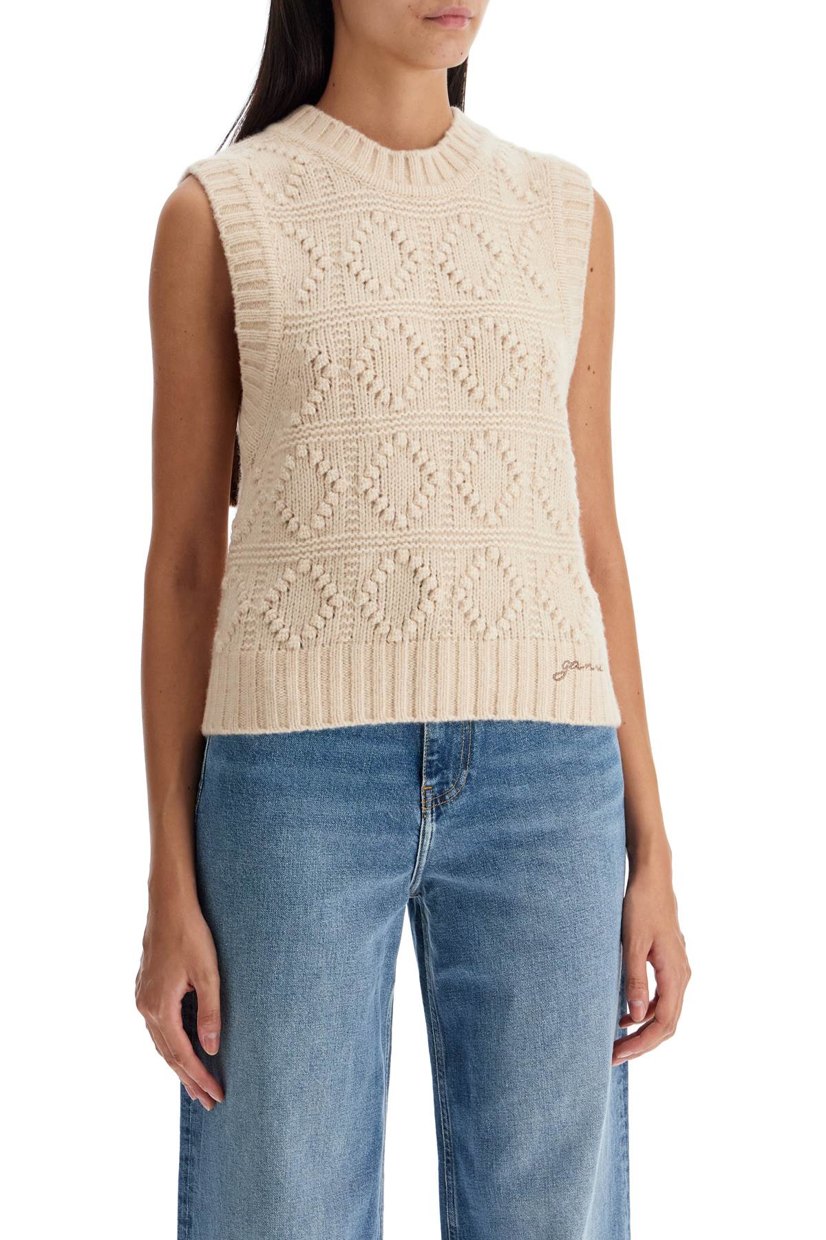 Shop Ganni Wool And Cotton Blend Vest For In Neutro