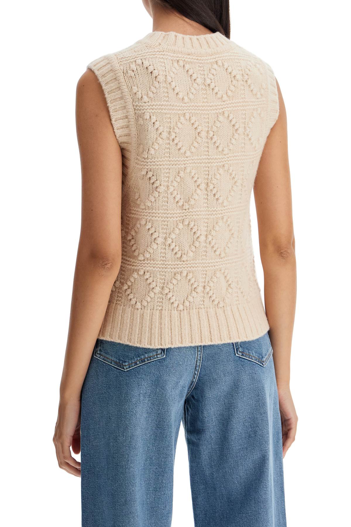 Shop Ganni Wool And Cotton Blend Vest For In Neutro