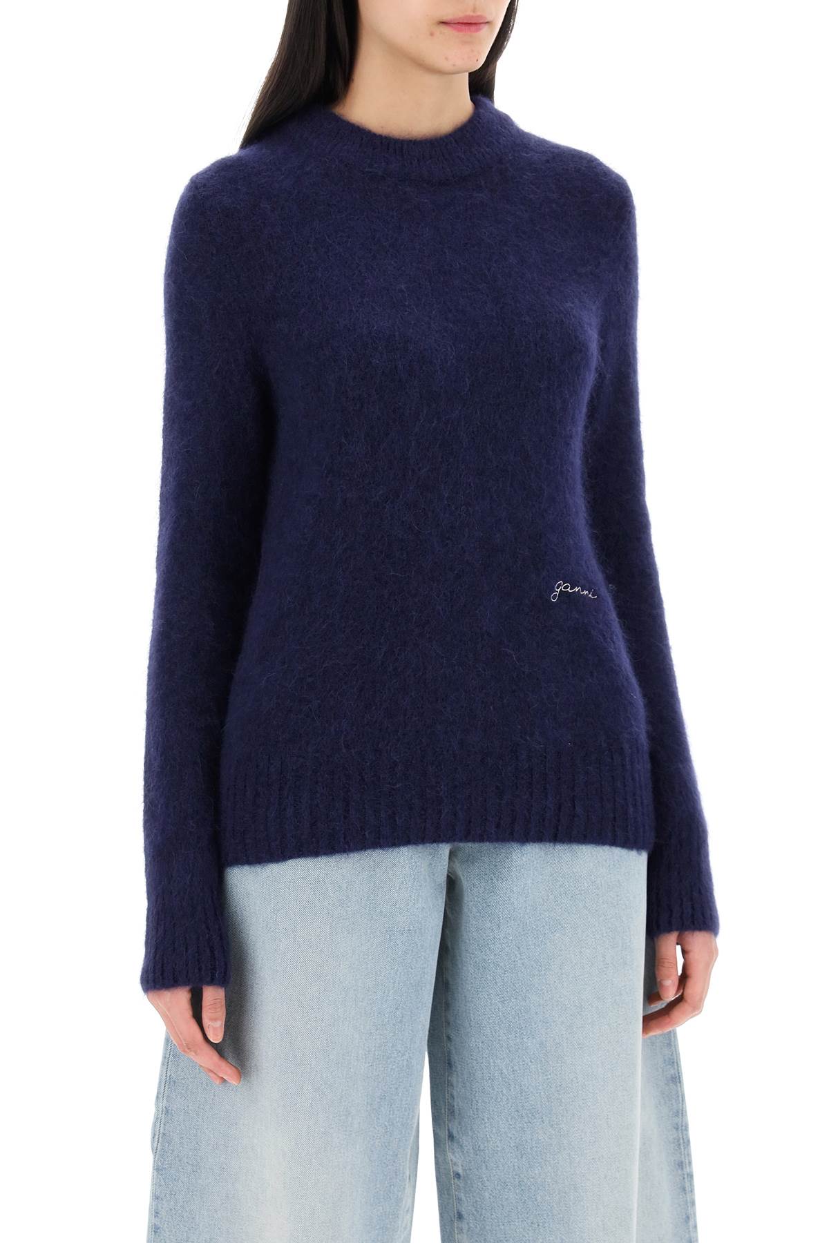 Shop Ganni Brushed Alpaca And Wool Sweater In Blue