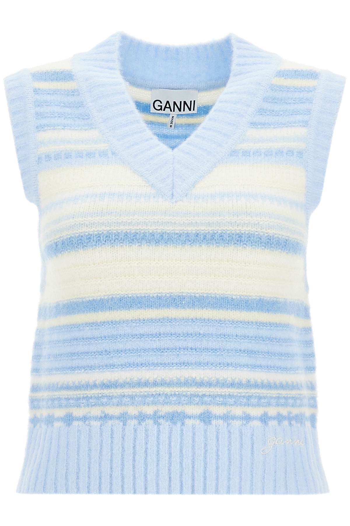 Shop Ganni "soft Striped Knit Vest With A Comfortable In Light Blue