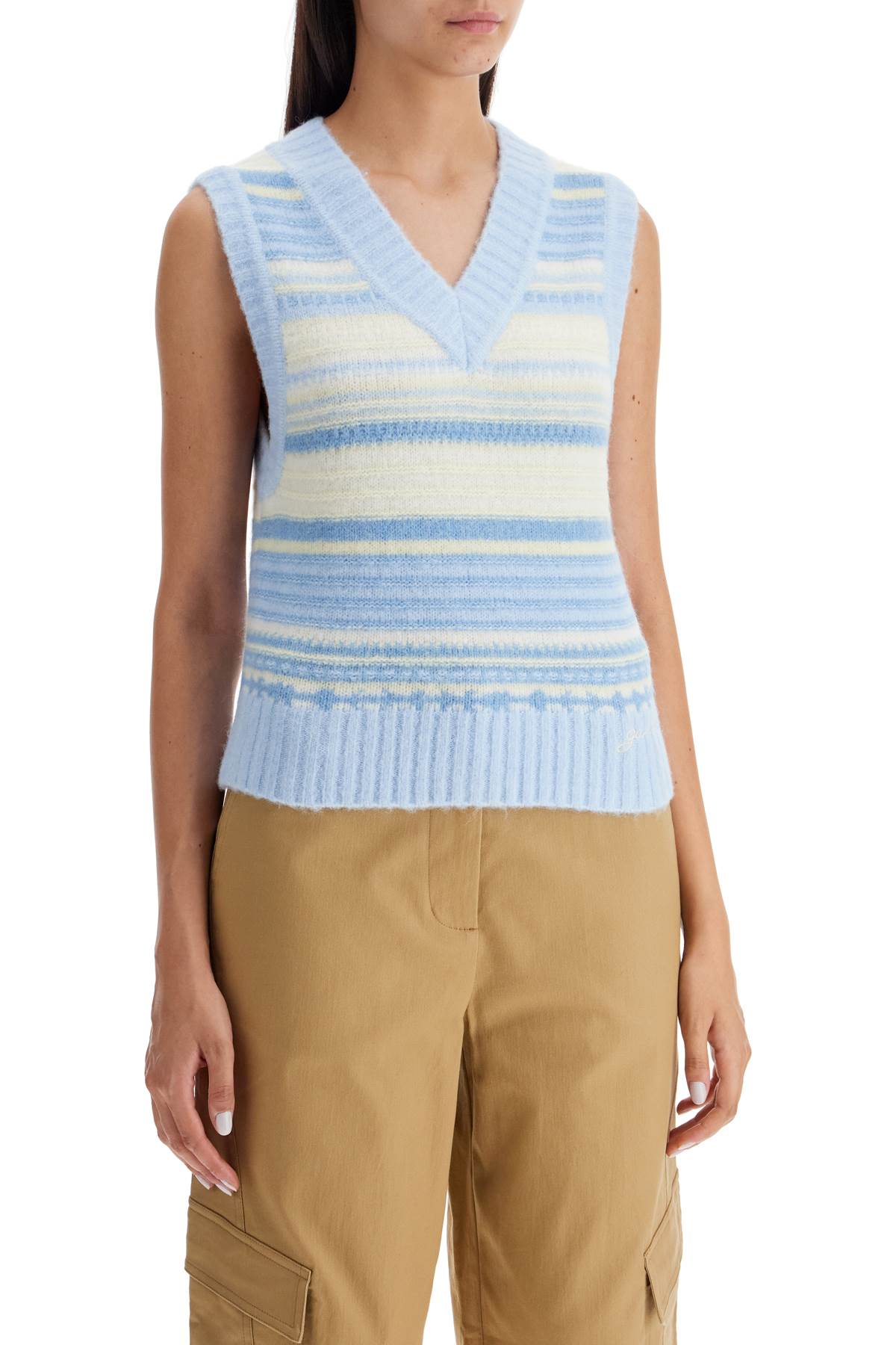 Shop Ganni "soft Striped Knit Vest With A Comfortable In Light Blue