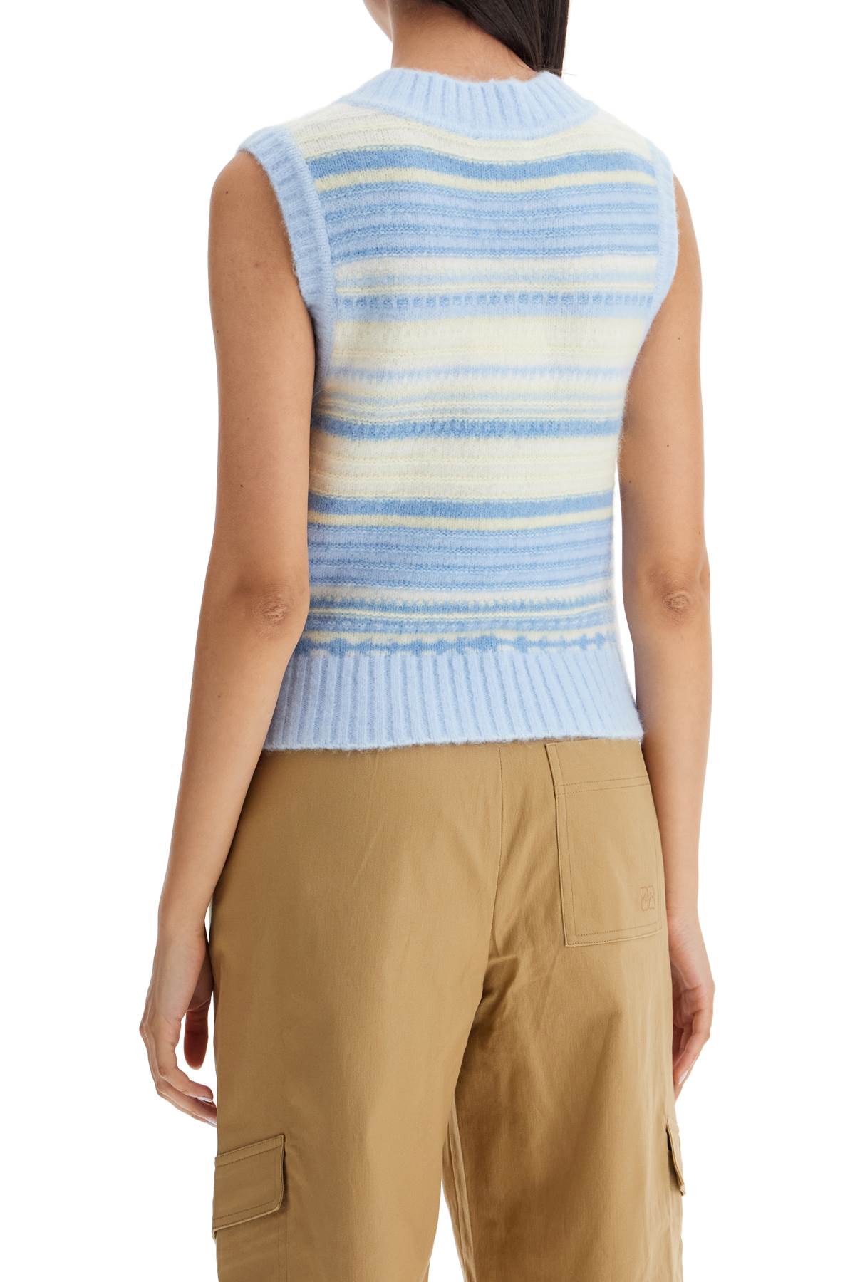 Shop Ganni "soft Striped Knit Vest With A Comfortable In Light Blue