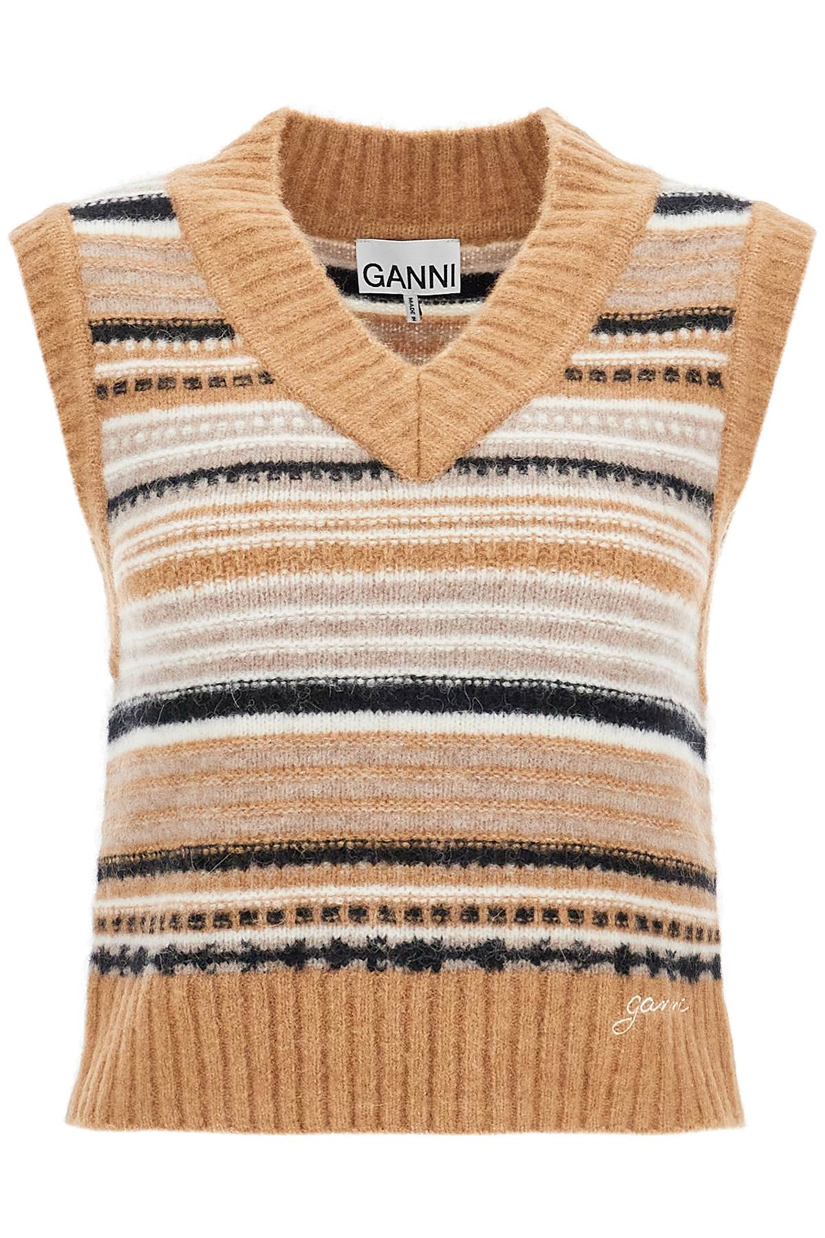 Shop Ganni "soft Striped Knit Vest With A Comfortable In Beige