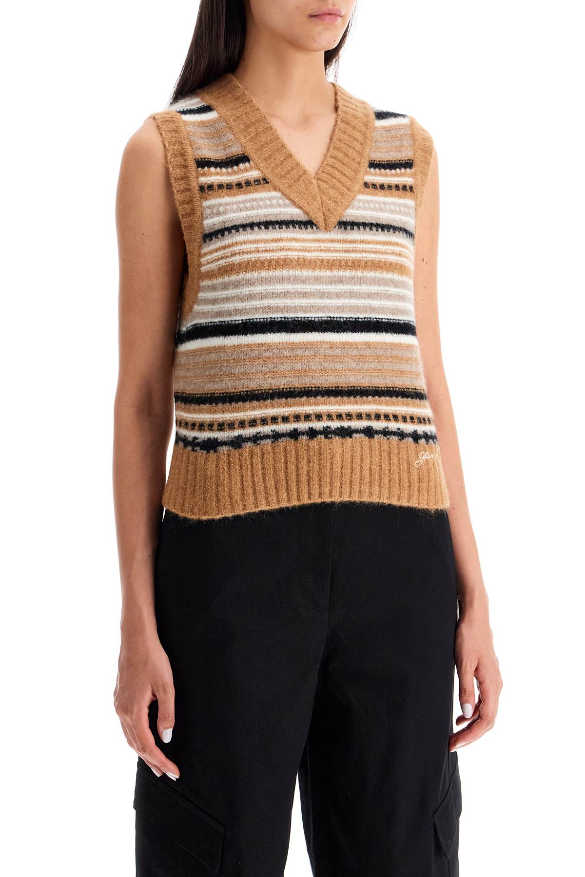 Shop Ganni "soft Striped Knit Vest With A Comfortable In Beige