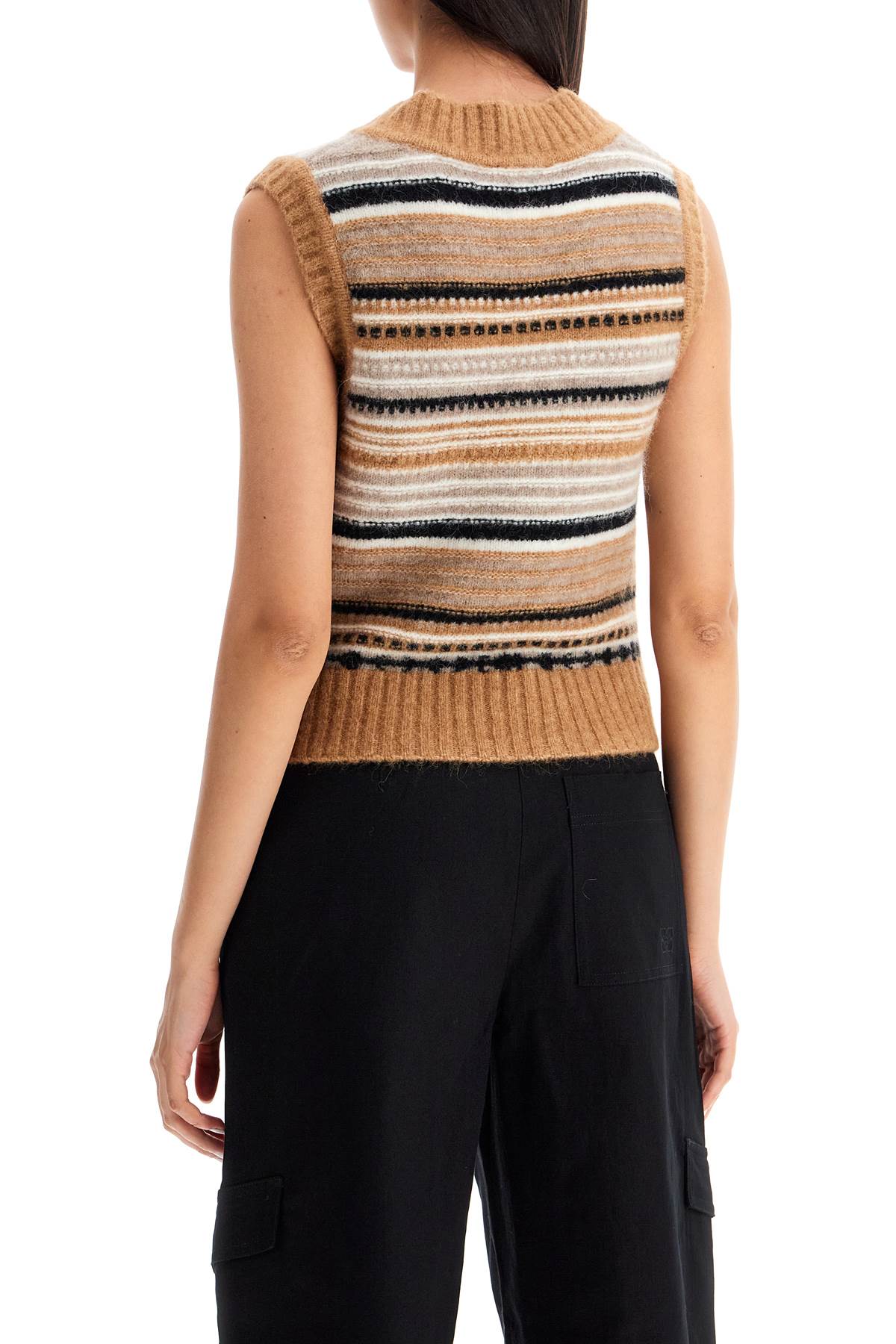 Shop Ganni "soft Striped Knit Vest With A Comfortable In Beige