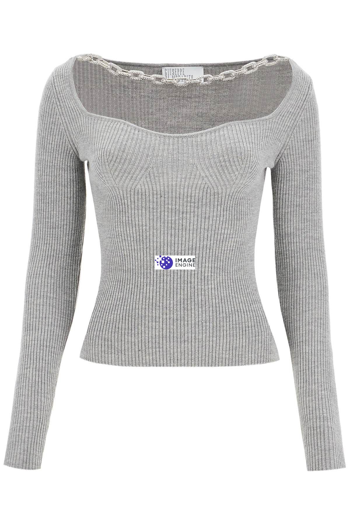Giuseppe Di Morabito Square Neck Chain Detail Fitted Sweater In Grey