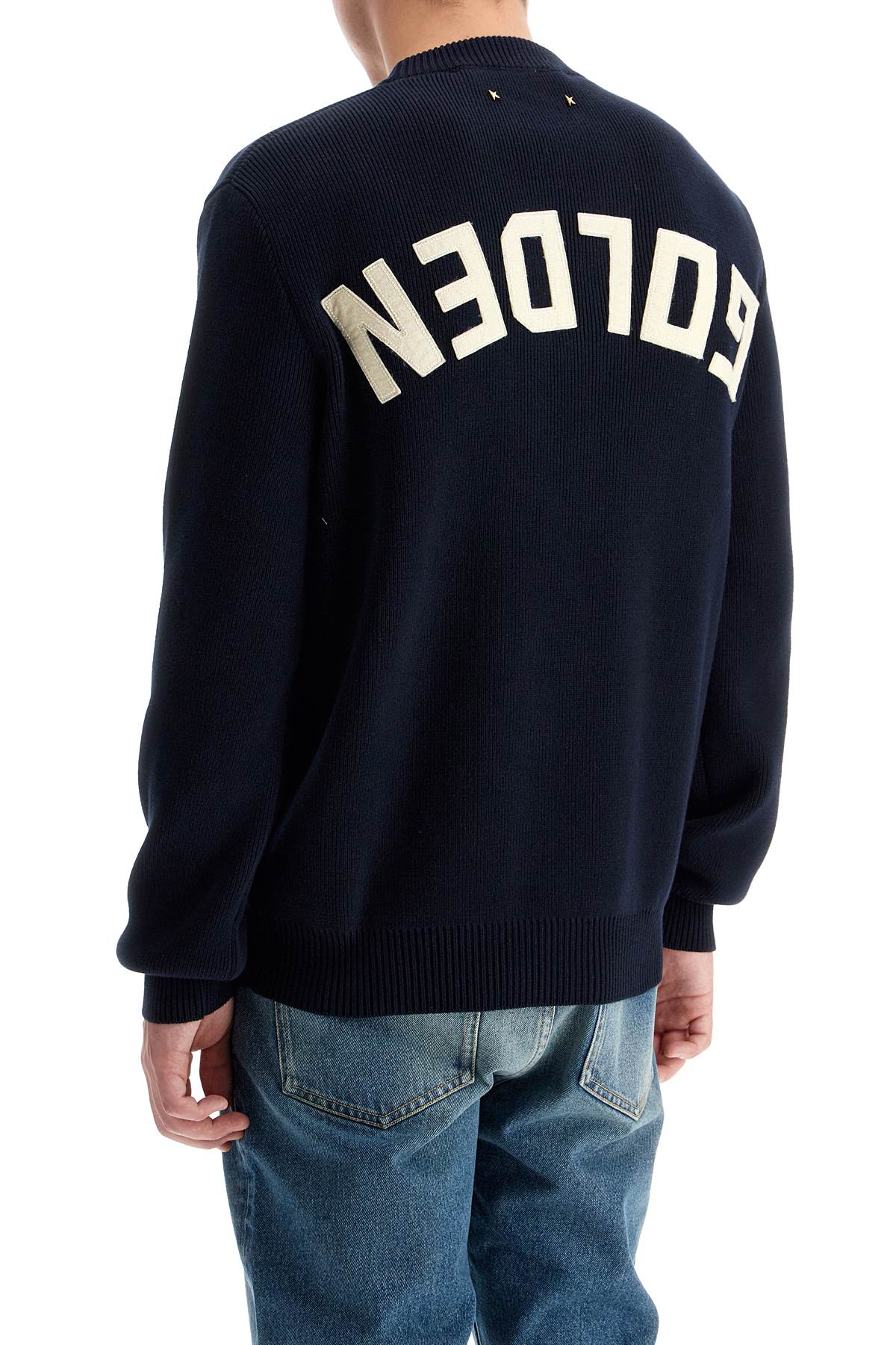 Shop Golden Goose Cotton Pullover With Logo Design In Blue