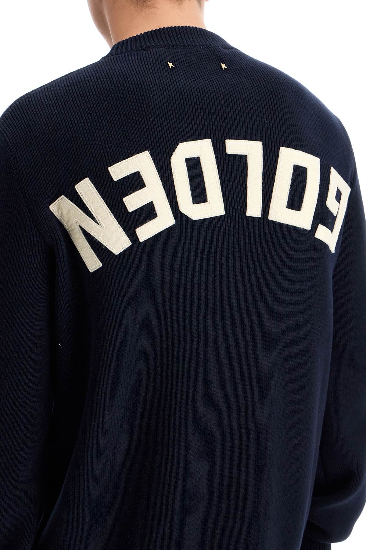 Shop Golden Goose Cotton Pullover With Logo Design In Blue