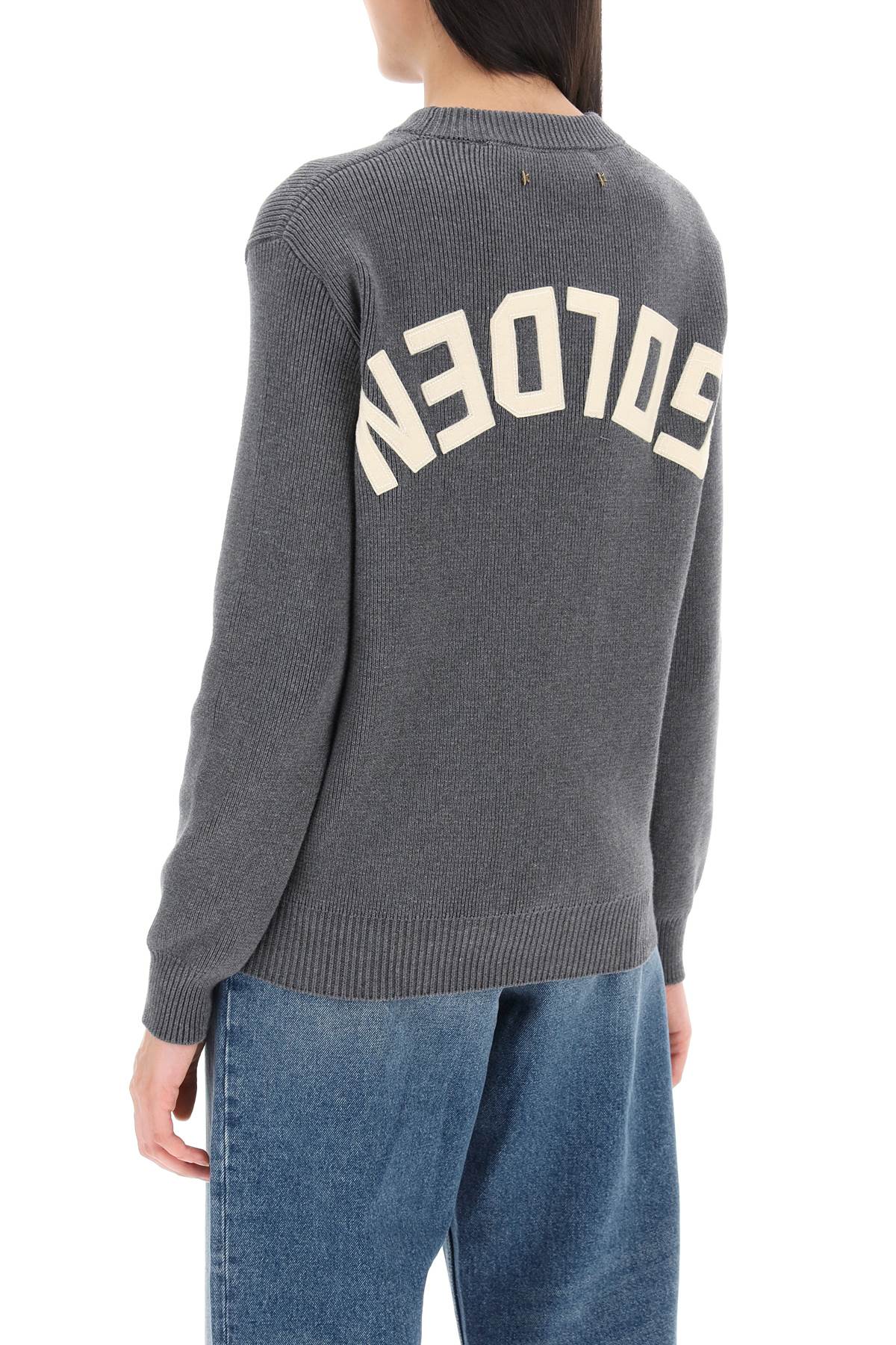 Shop Golden Goose Dany Cotton Sweater With Lettering In Grey