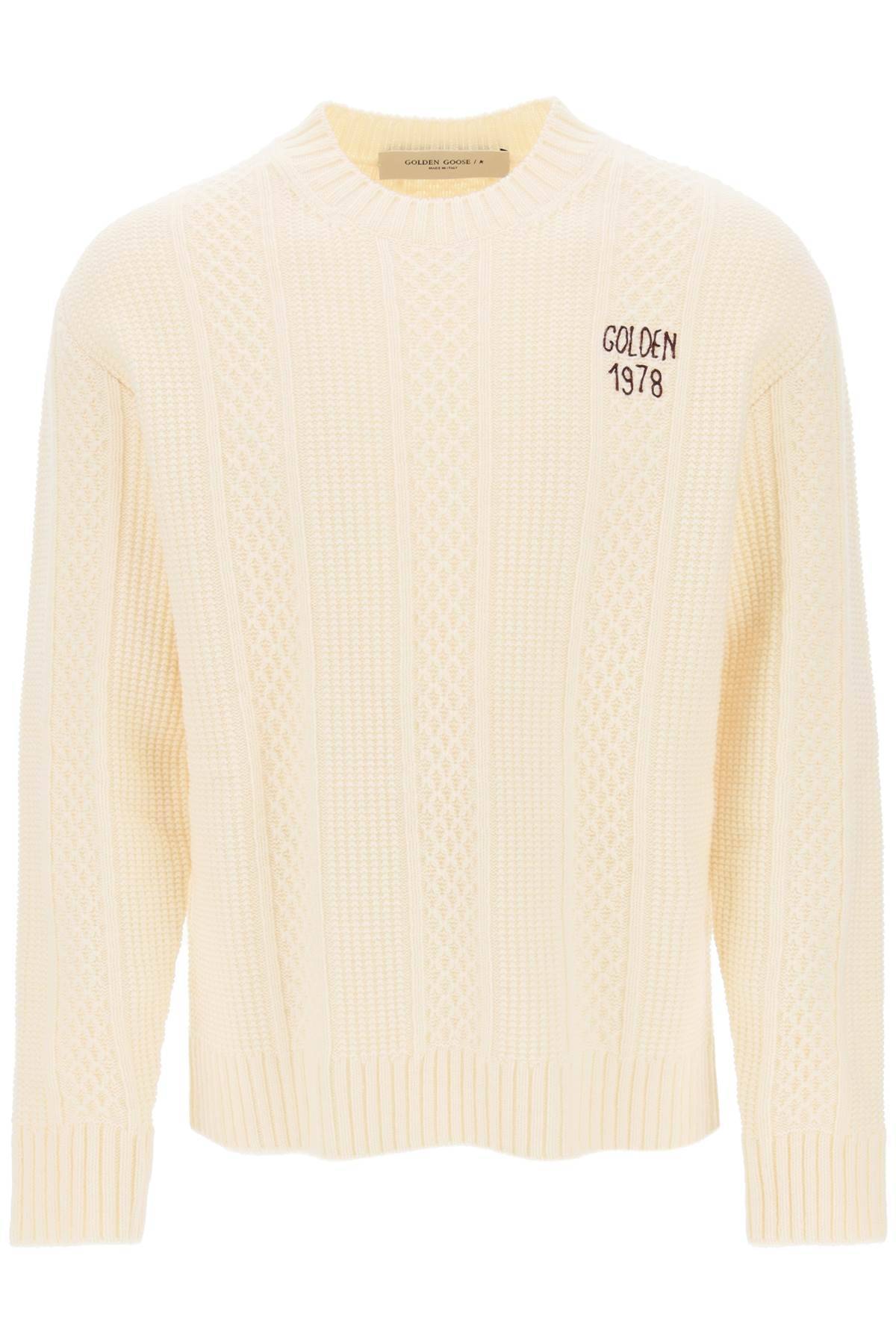 Shop Golden Goose Sweater With Hand-embroidered Logo In White