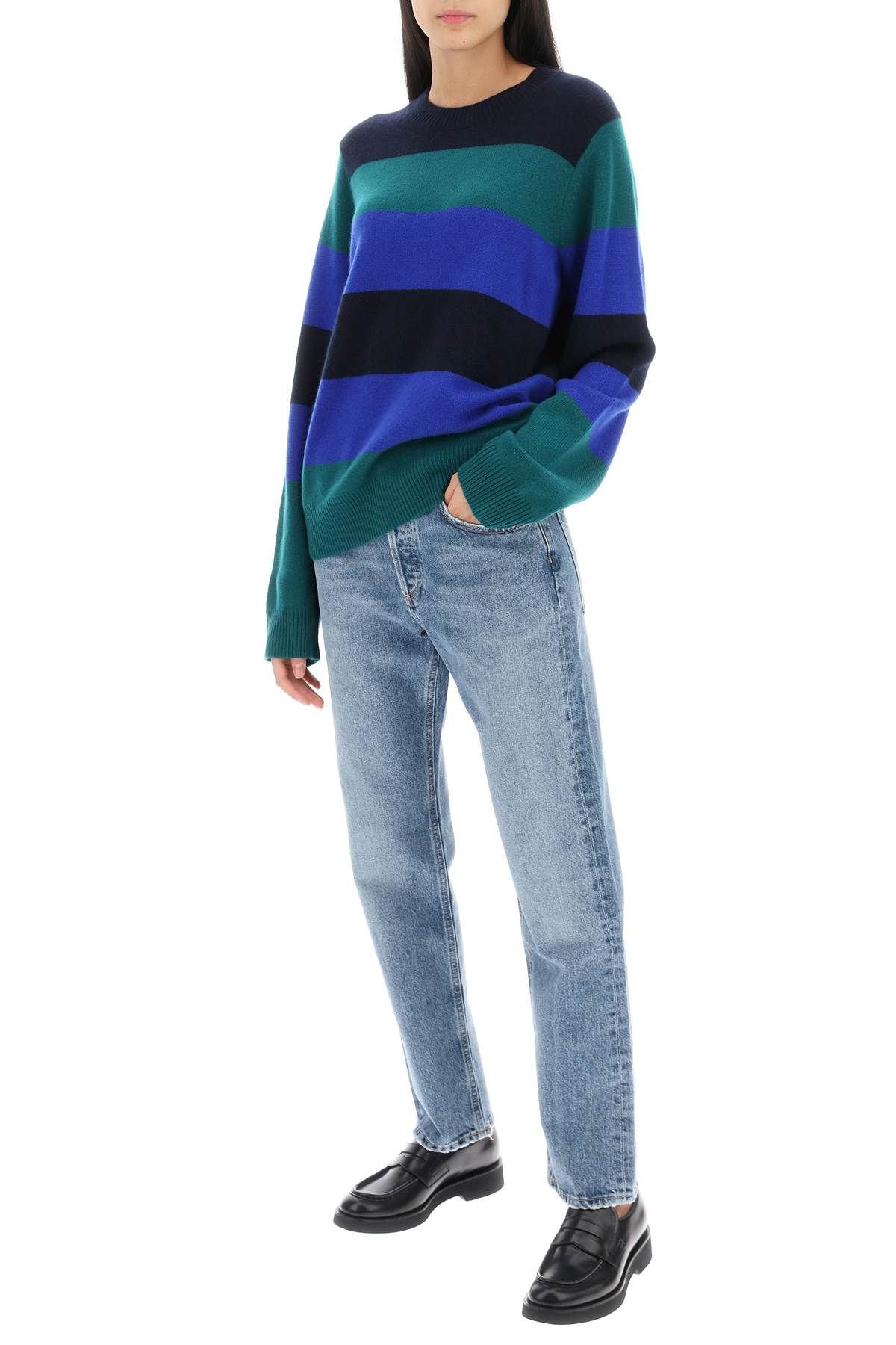 Shop Guest In Residence Striped Cashmere Sweater In Green,blue