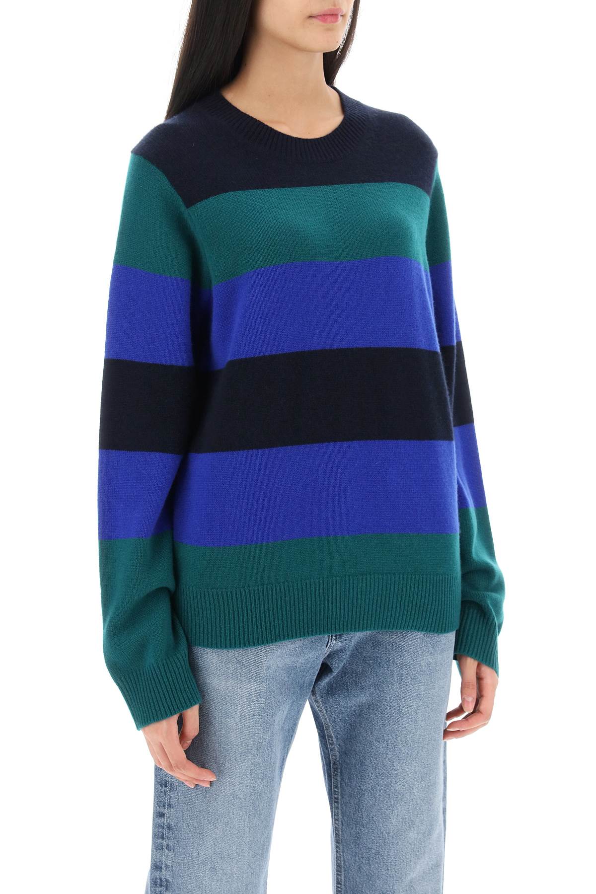 Shop Guest In Residence Striped Cashmere Sweater In Green,blue