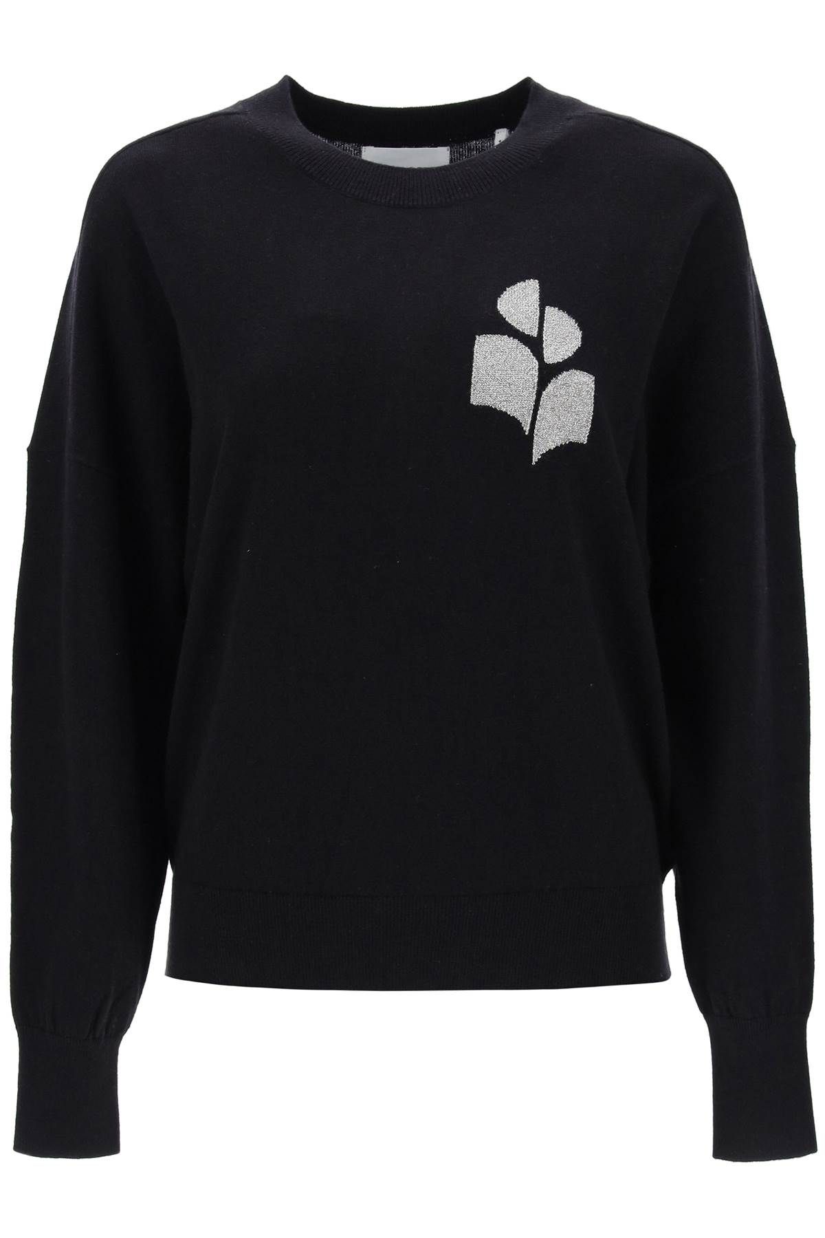 Shop Marant Etoile Marisans Sweater With Lurex Logo Intarsia In Black,silver