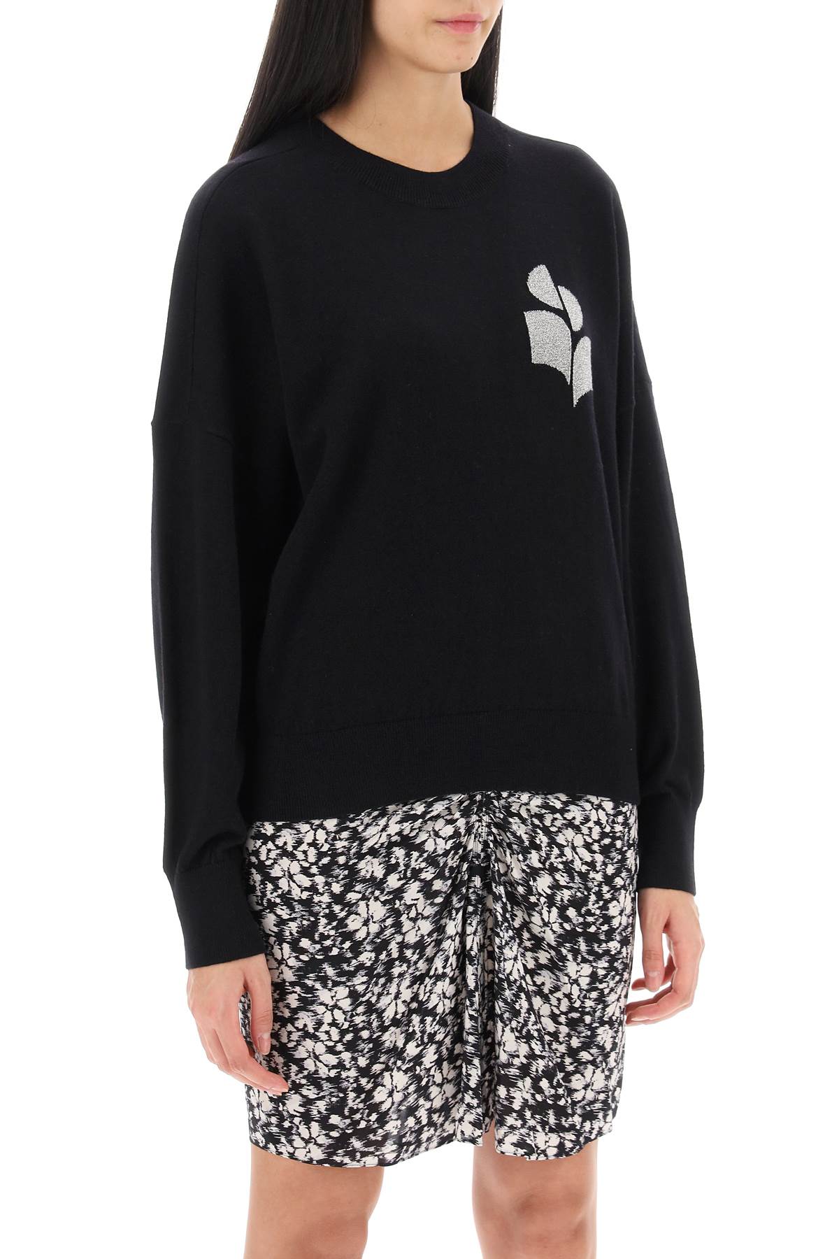 Shop Marant Etoile Marisans Sweater With Lurex Logo Intarsia In Black,silver