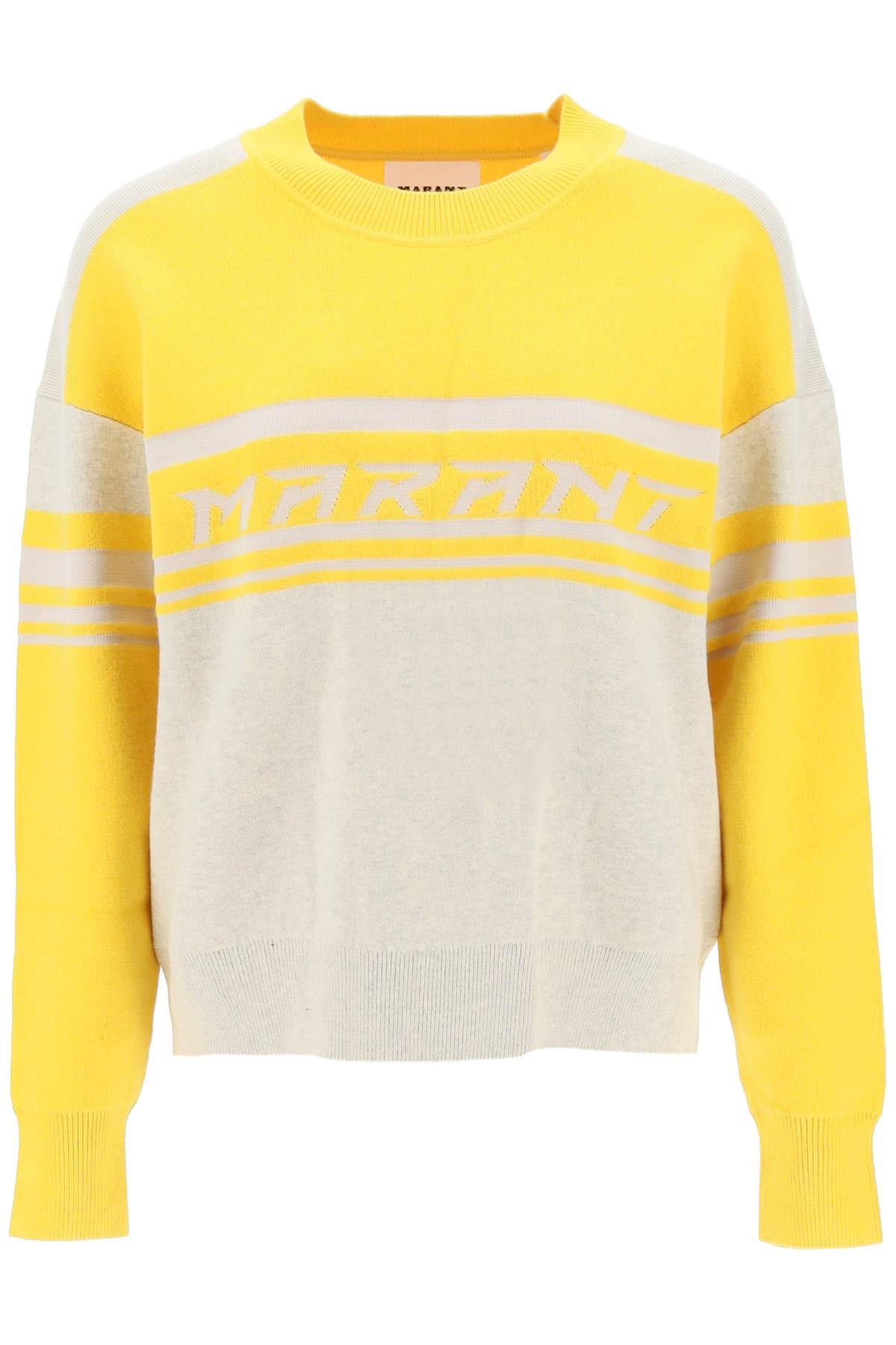 Shop Marant Etoile 'callie' Jacquard Logo Sweater In Grey,yellow