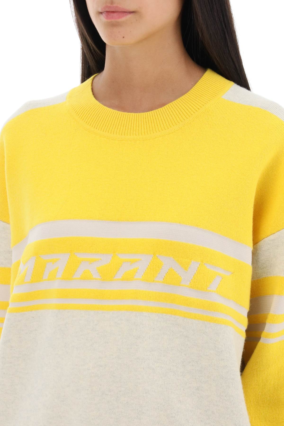 Shop Marant Etoile 'callie' Jacquard Logo Sweater In Grey,yellow
