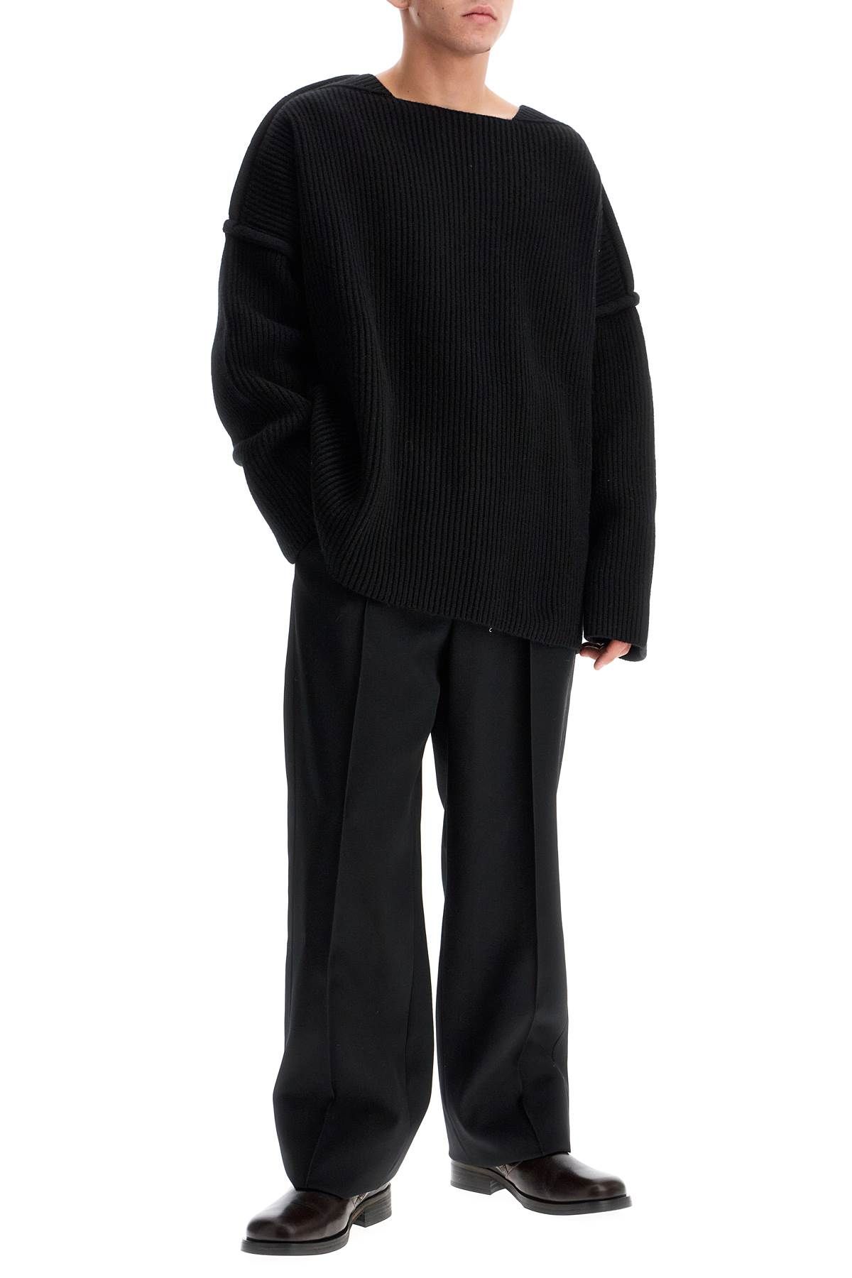 Shop Jil Sander "oversized Ribbed Wool Pul In Black