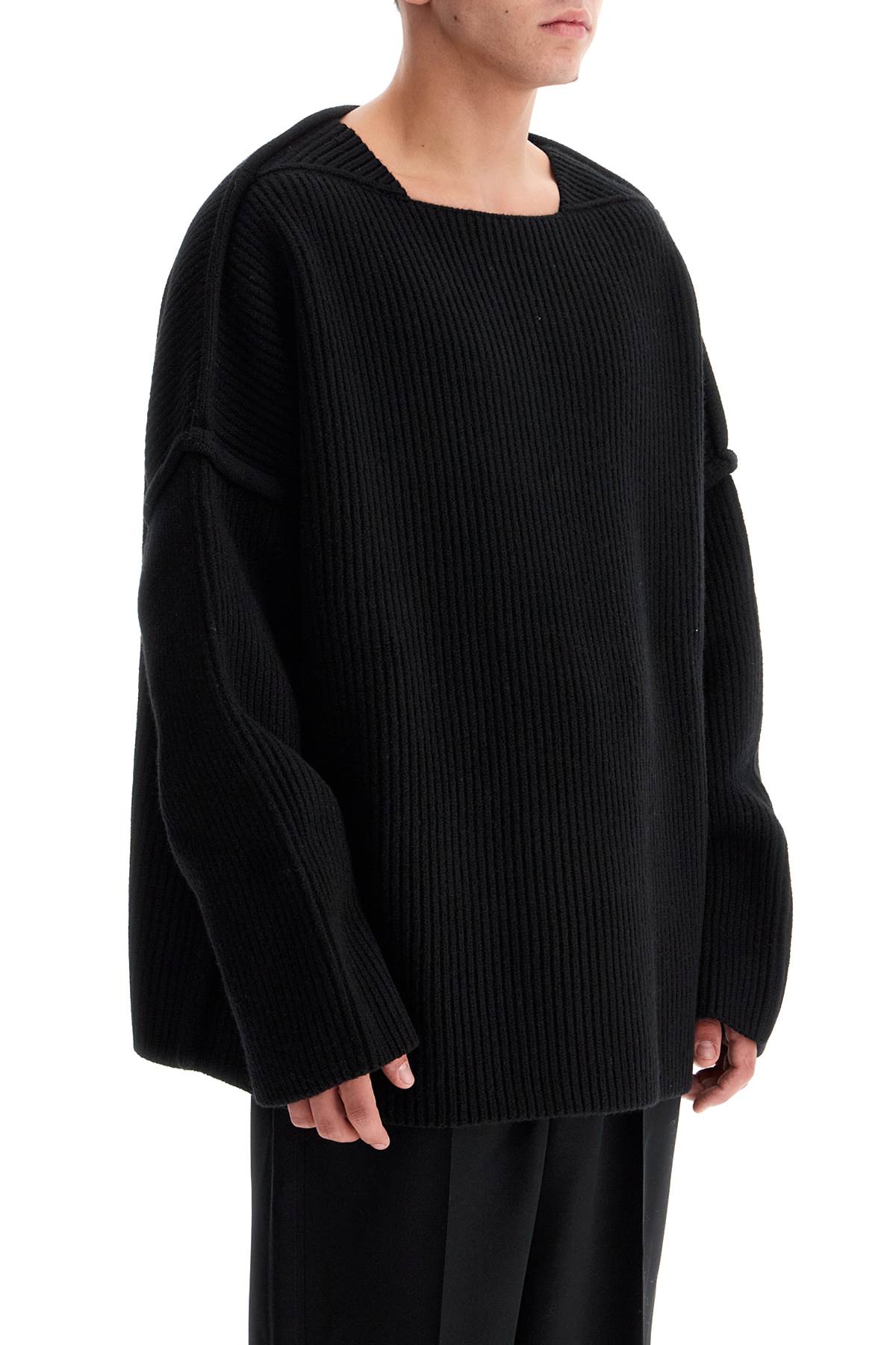 Shop Jil Sander "oversized Ribbed Wool Pul In Black