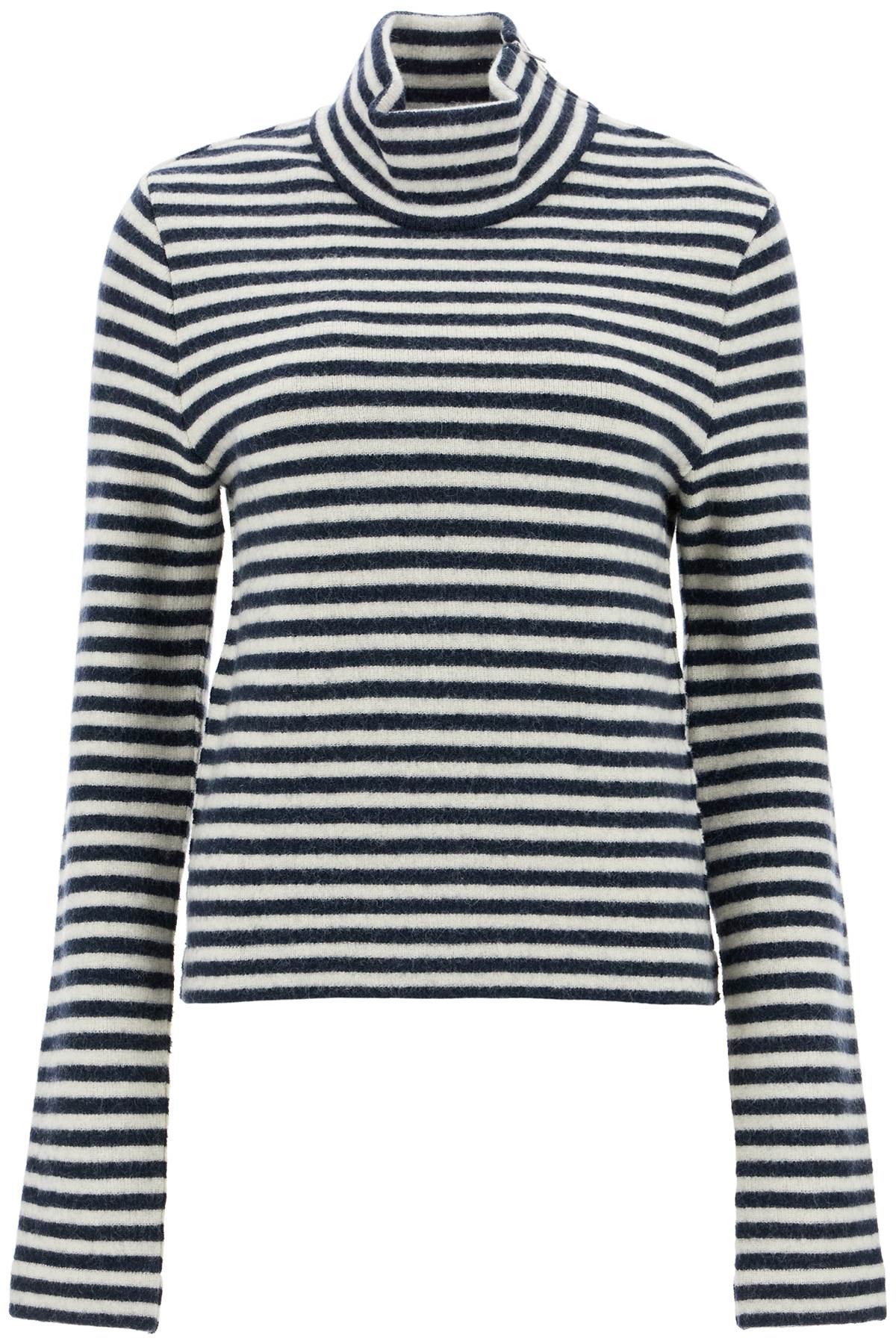 JIL SANDER STRIPED BOILED WOOL KNIT PULLOVER SWEATER 