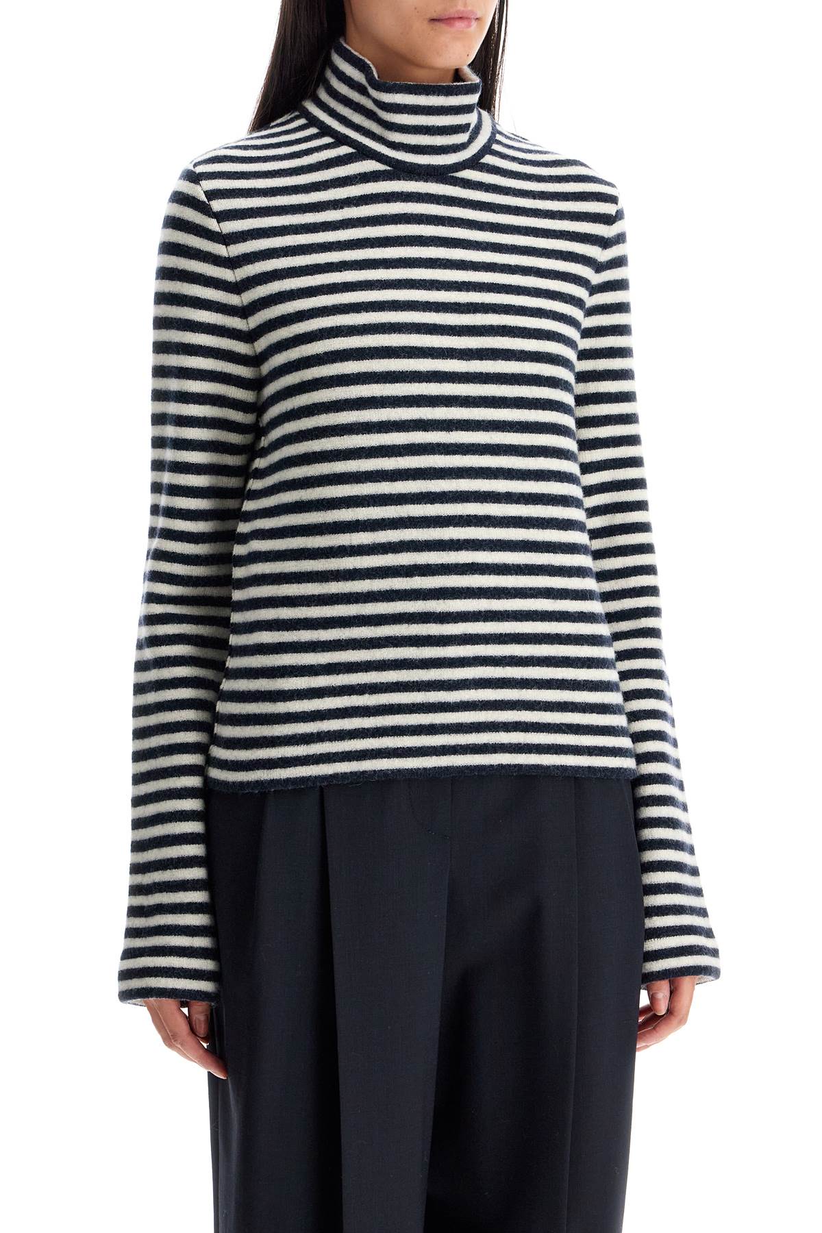 Shop Jil Sander Striped Boiled Wool Knit Pullover Sweater In Blue