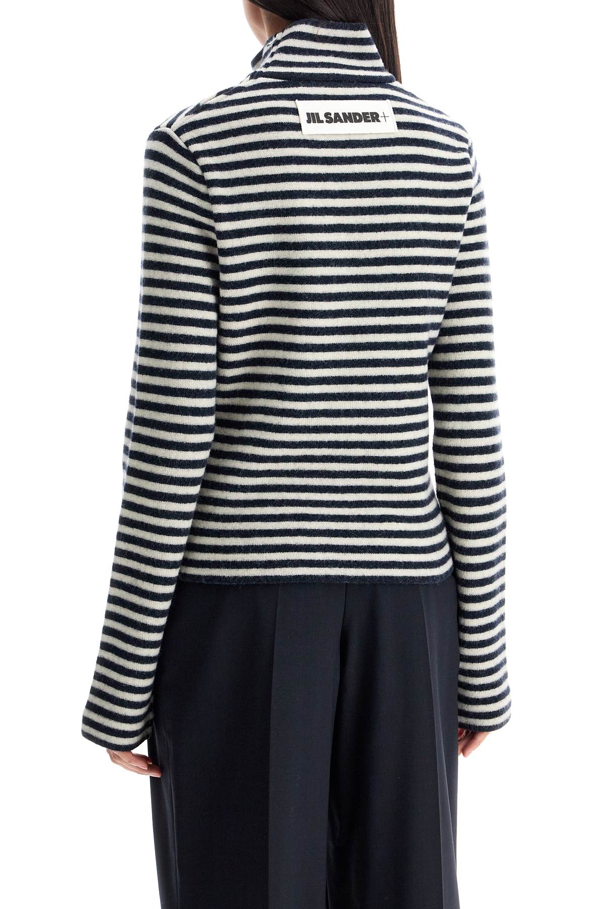 JIL SANDER STRIPED BOILED WOOL KNIT PULLOVER SWEATER 