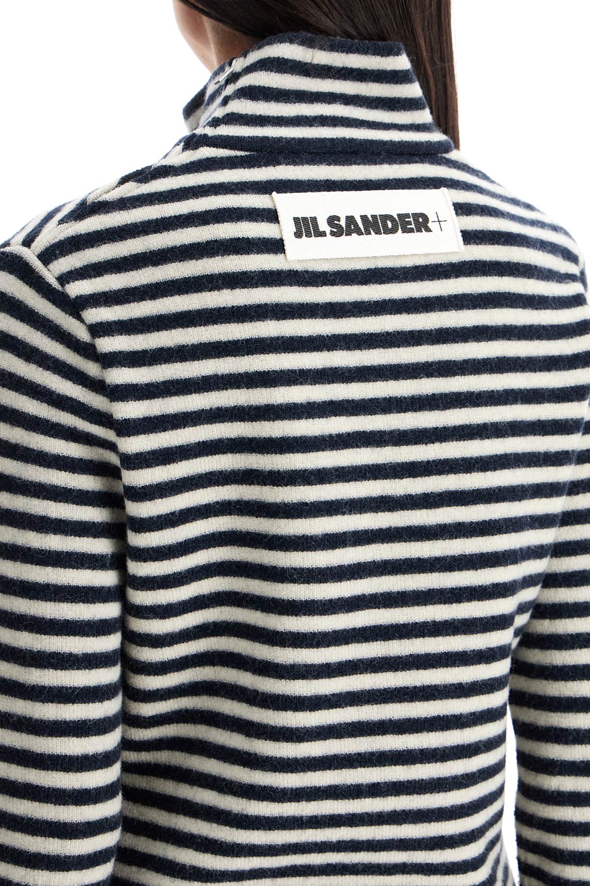 Shop Jil Sander Striped Boiled Wool Knit Pullover Sweater In Blue