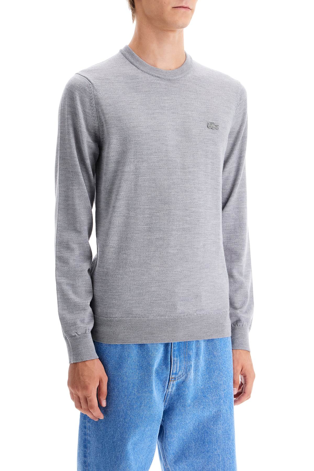 Shop Lacoste Wool Crewneck Pullover In Grey