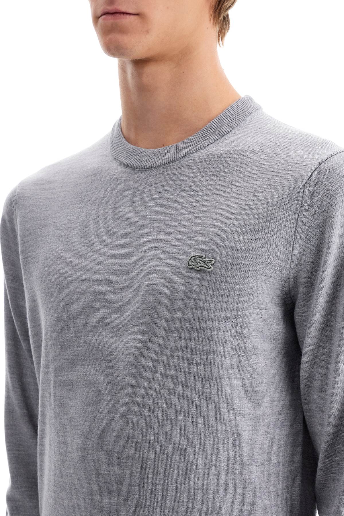 Shop Lacoste Wool Crewneck Pullover In Grey