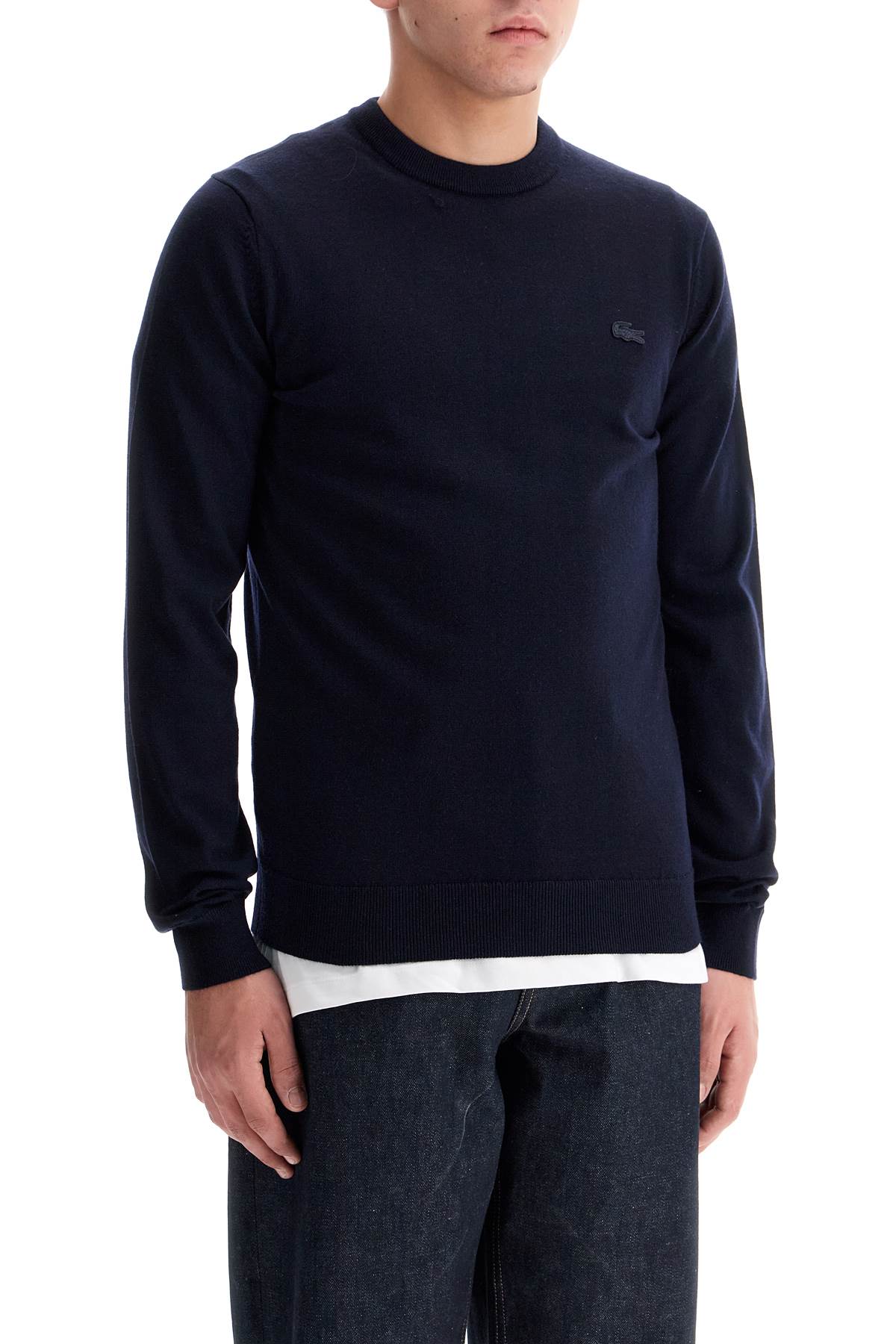 Shop Lacoste Wool Crewneck Pullover In Blue