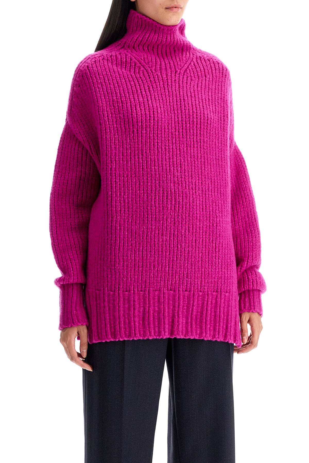 Shop Lanvin High-neck Wool Sweater In Fuchsia