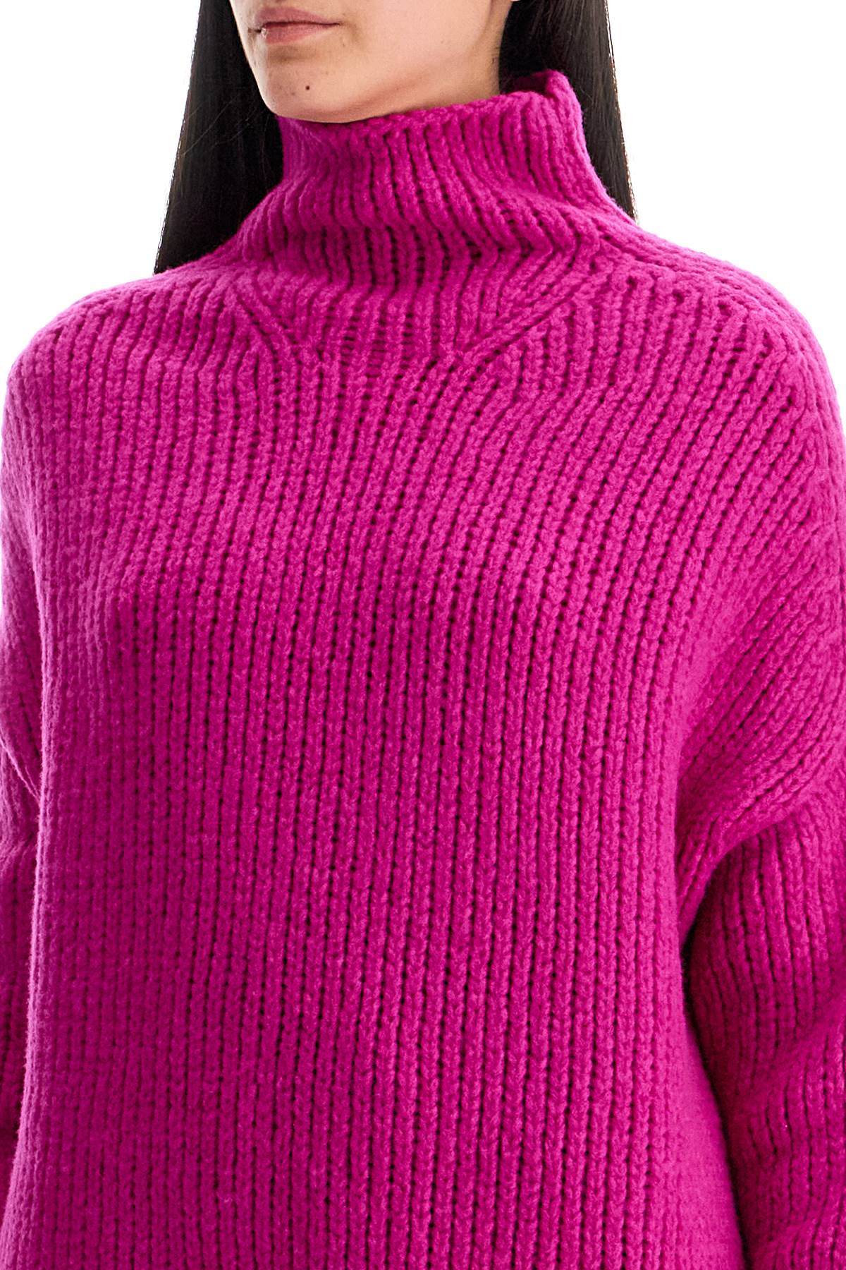 Shop Lanvin High-neck Wool Sweater In Fuchsia